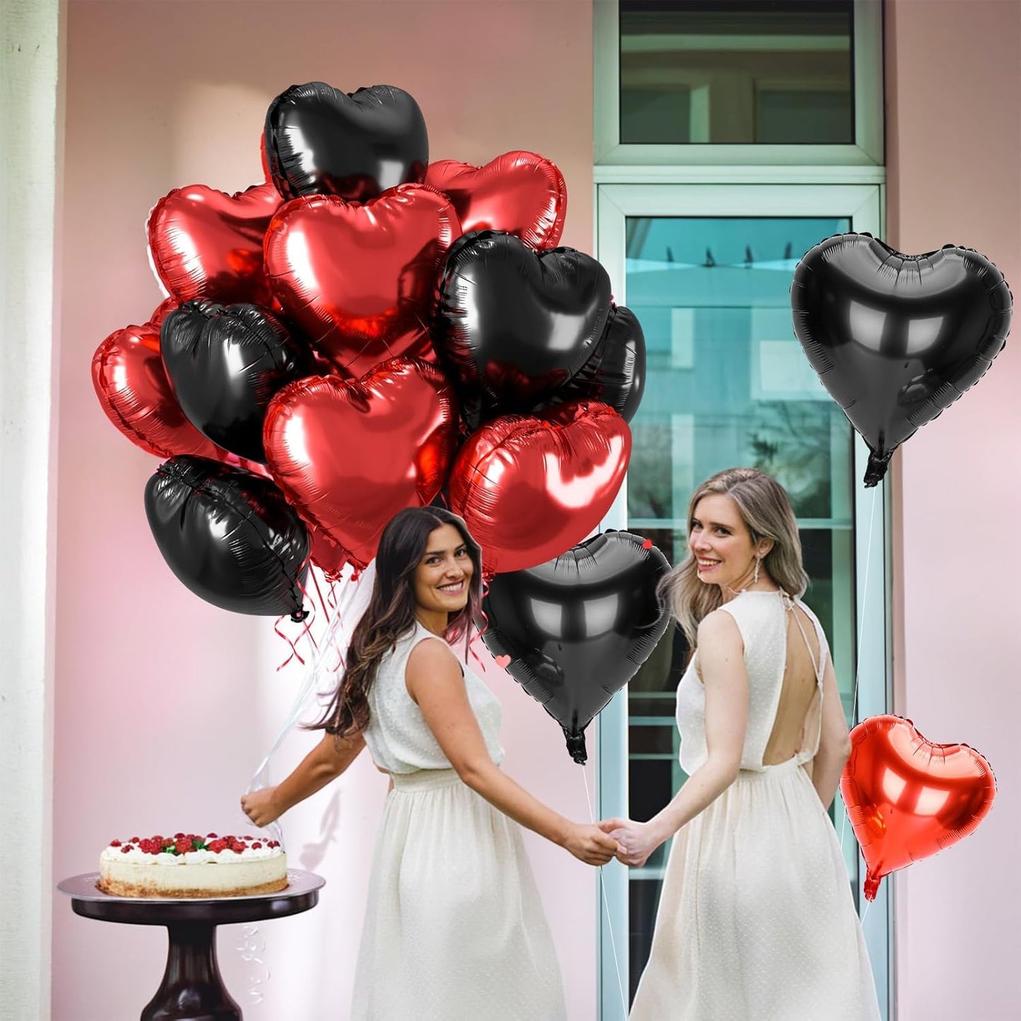 12 Pcs Heart Balloons, 18 inch Valentine's Day Heart Shaped Balloons, Red Black Foil Helium Balloon, Love Foil Balloon for Valentine's Day Wedding Baby Shower Party Decorations
