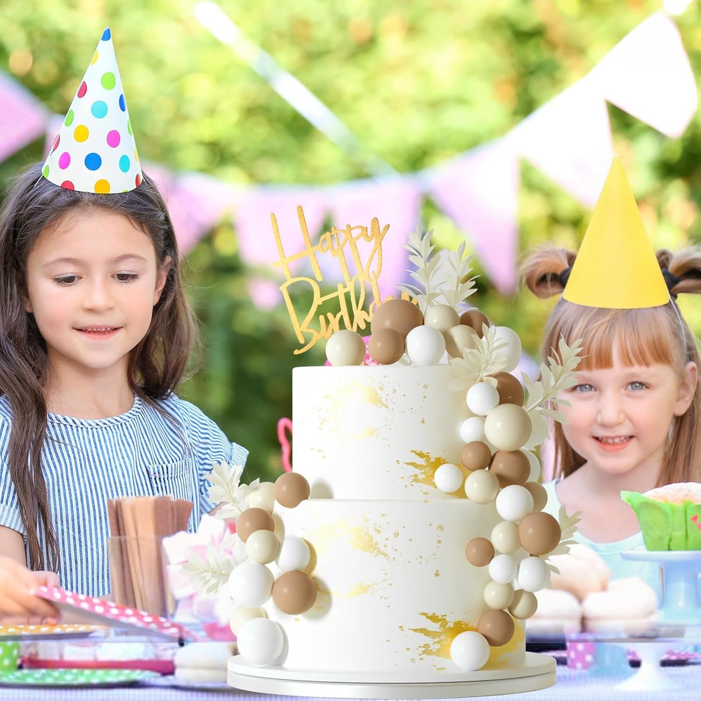 MIAHART Ball Cake Toppers Boho Grass Cake Topper Ball Cake Insert Decoration for Birthday Wedding Baby Shower Party Decorations Boho Themed Party Supplies (Khaki,white,ivory white)