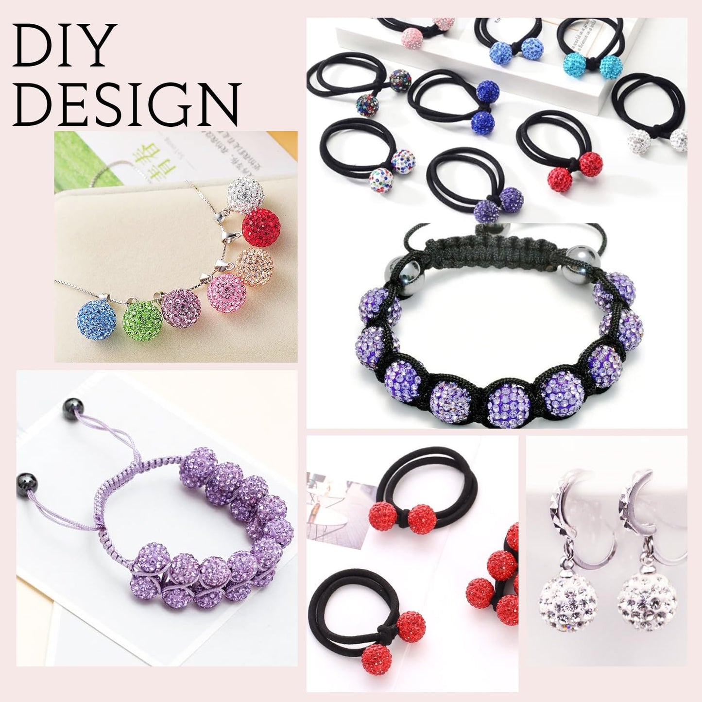 150 pcs 10mm Rhinestone Beads for Jewelry Making, 15 Mixed Colors Shiny Round Shamballa Disco Beads, Sparkle Crystal Clay Christmas for Bracelet Baseball Necklace Earring Crafting and DIY