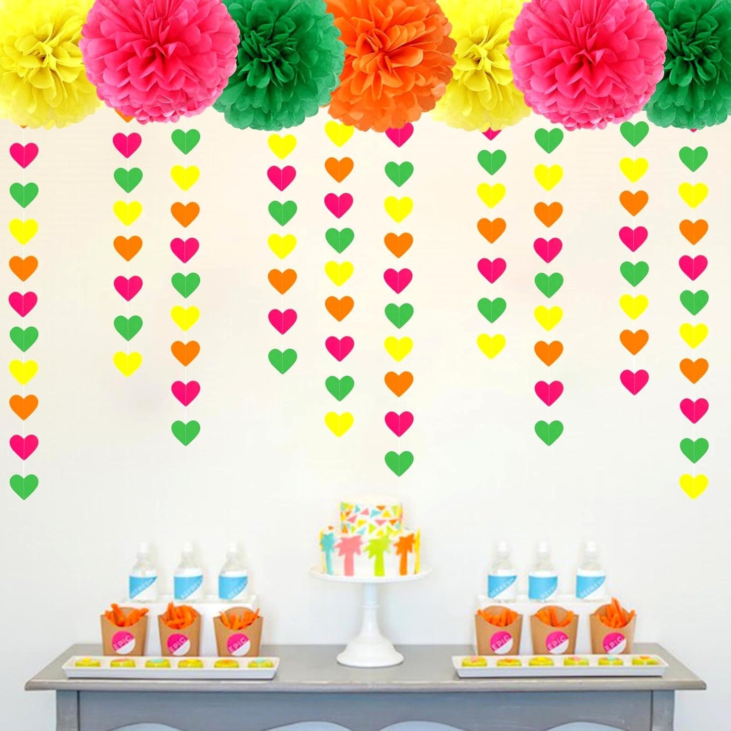 UV Neon Party Decorations Heart-Garland - 52ft Glow in The Dark Supplies,80s Hanging Streamers Banner,Girl Romantic Wedding Anniversary Baby Bridal Shower Engagement Decor Panduola