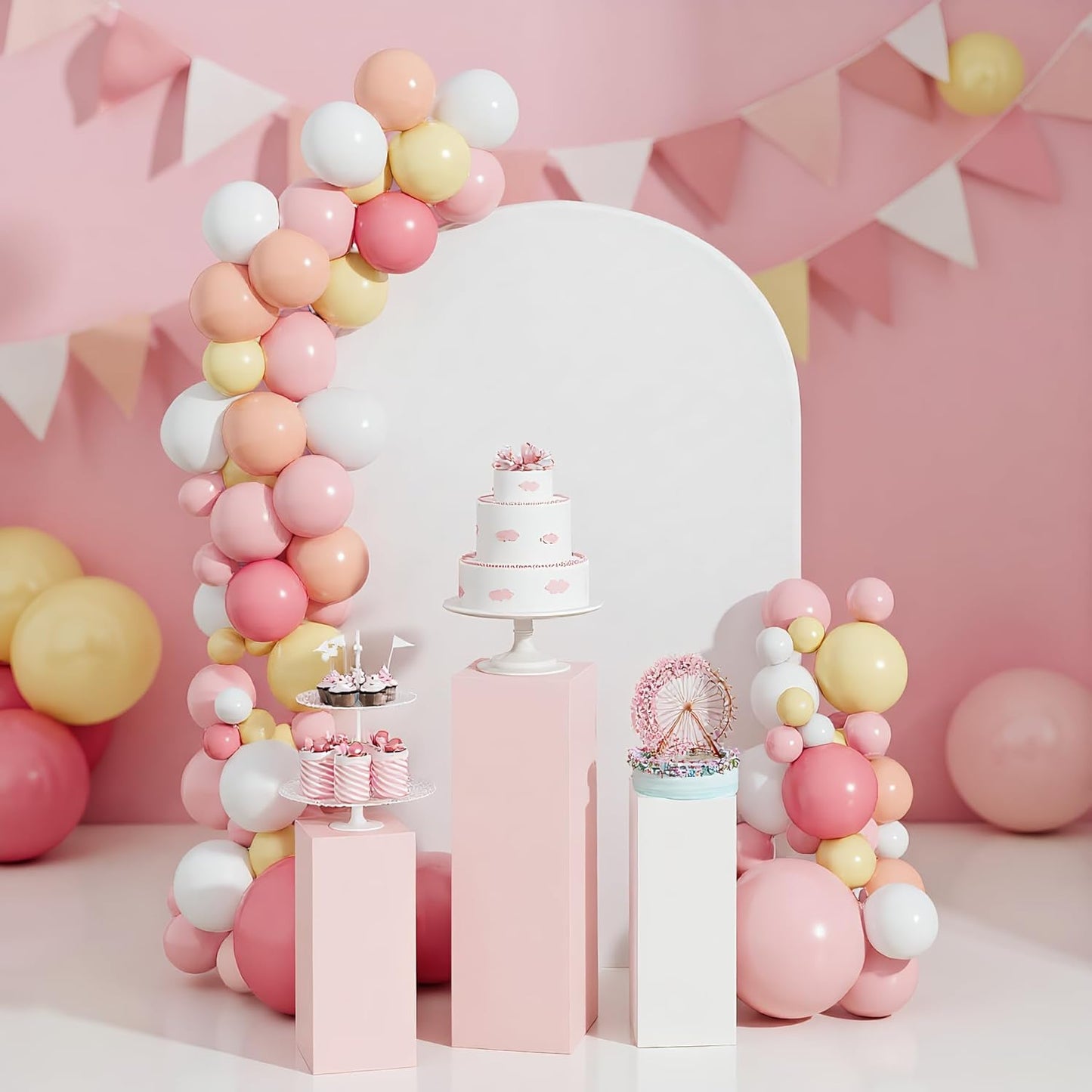 UDEAR 6.6FT Metal Arch Stand with White Cover, Arc Design with Fitted Cover, for Weddings, Parties, Baby Showers, Climbing Plants, Photo Backdrops