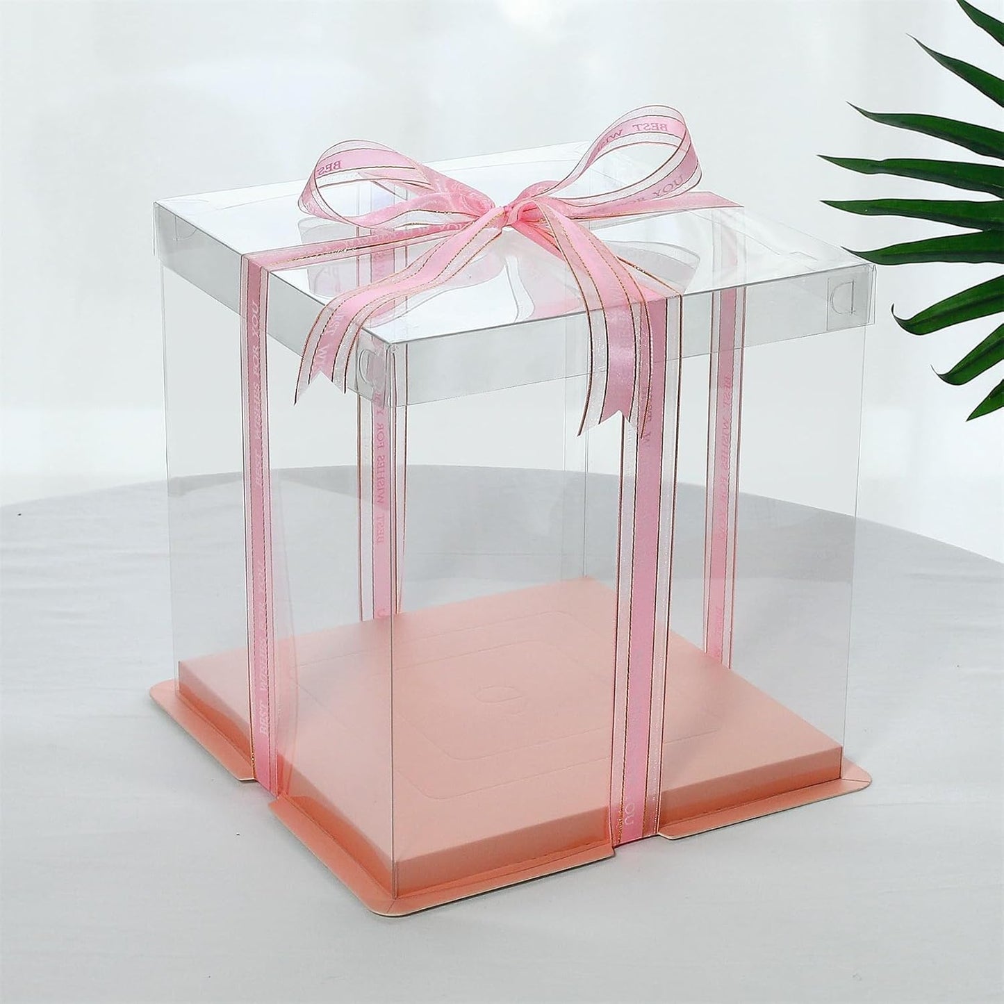 XININSUN clear cake box with ribbon,8inch 10inch cake boxes,transparent tall cake box cake carrier,Square Cardboard Cake Containers clear gift box for Wedding,Birthday,Party(6pcs-Pink)