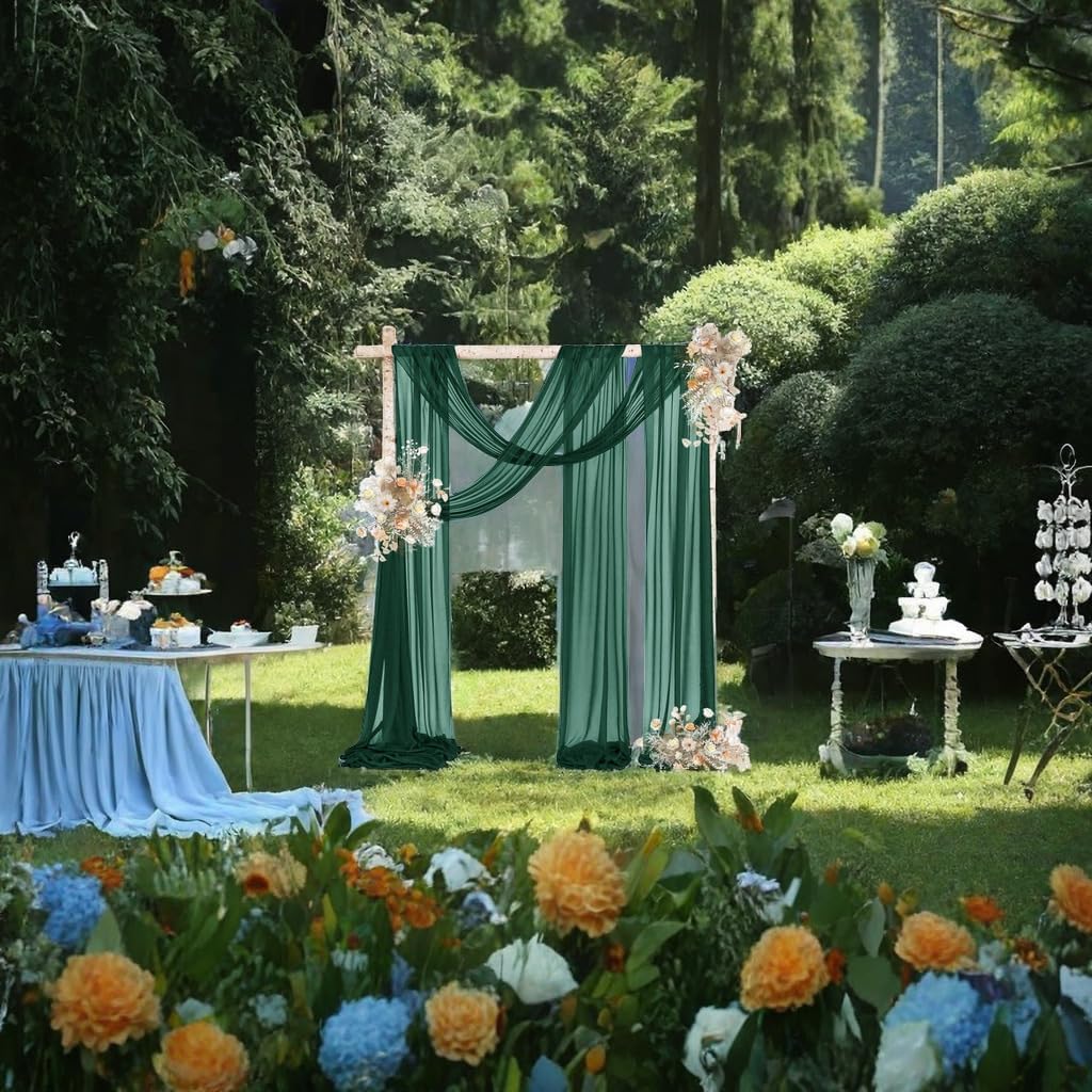MLMW Christmas Wedding Arch Draping Fabric 1 Panel 29" x 20Ft Emerald Green Sheer Wedding Arch Backdrop Drapes Outdoor Curtain for Ceremony Party Background Ceiling Decor
