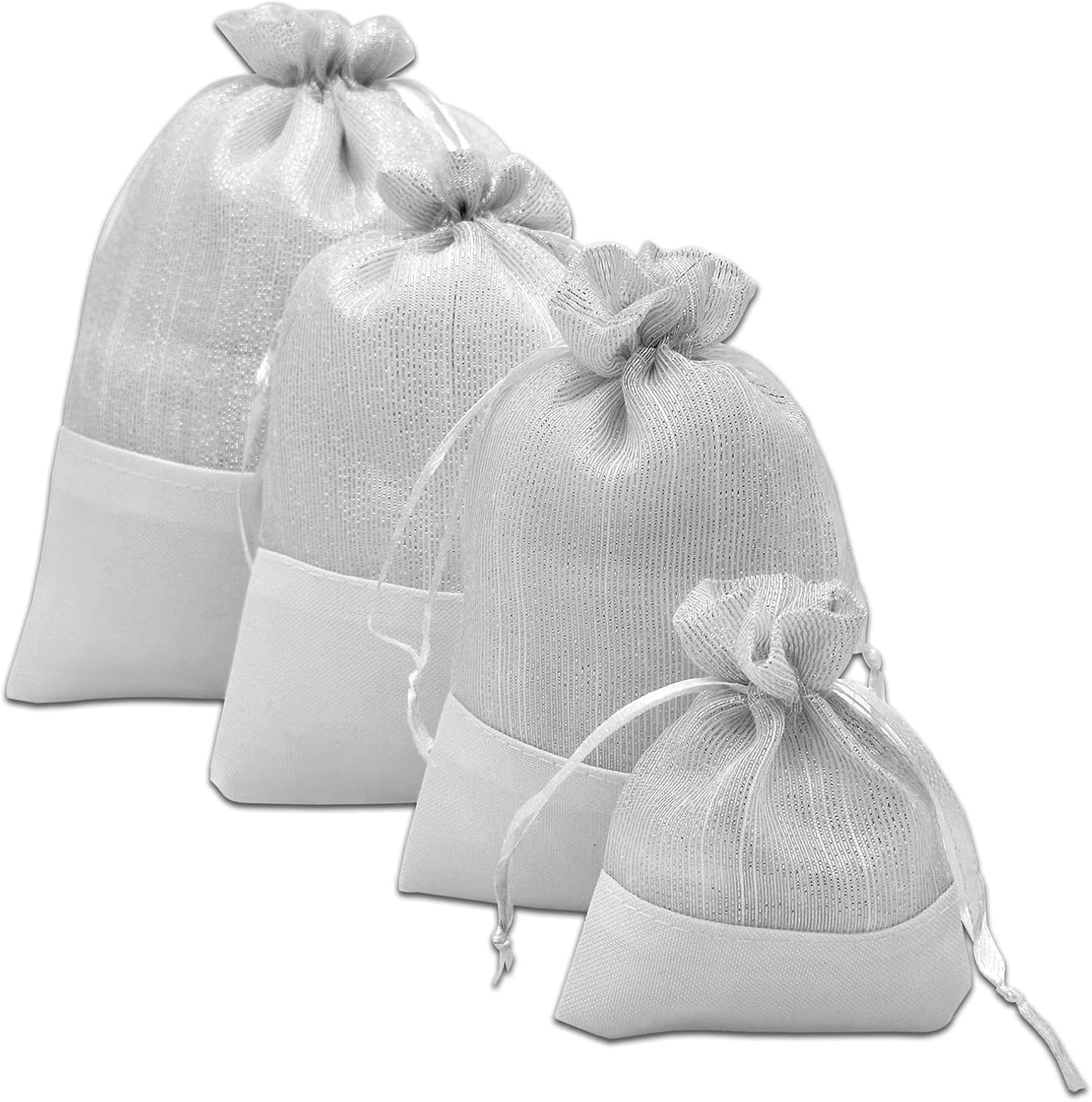 TheDisplayGuys For Your Modern Living 24-Pack Linen & White Organza Gift Bags with Drawstrings (XSmall 3 x 4) - Party Favors, Samples, Treats Mesh Pouches