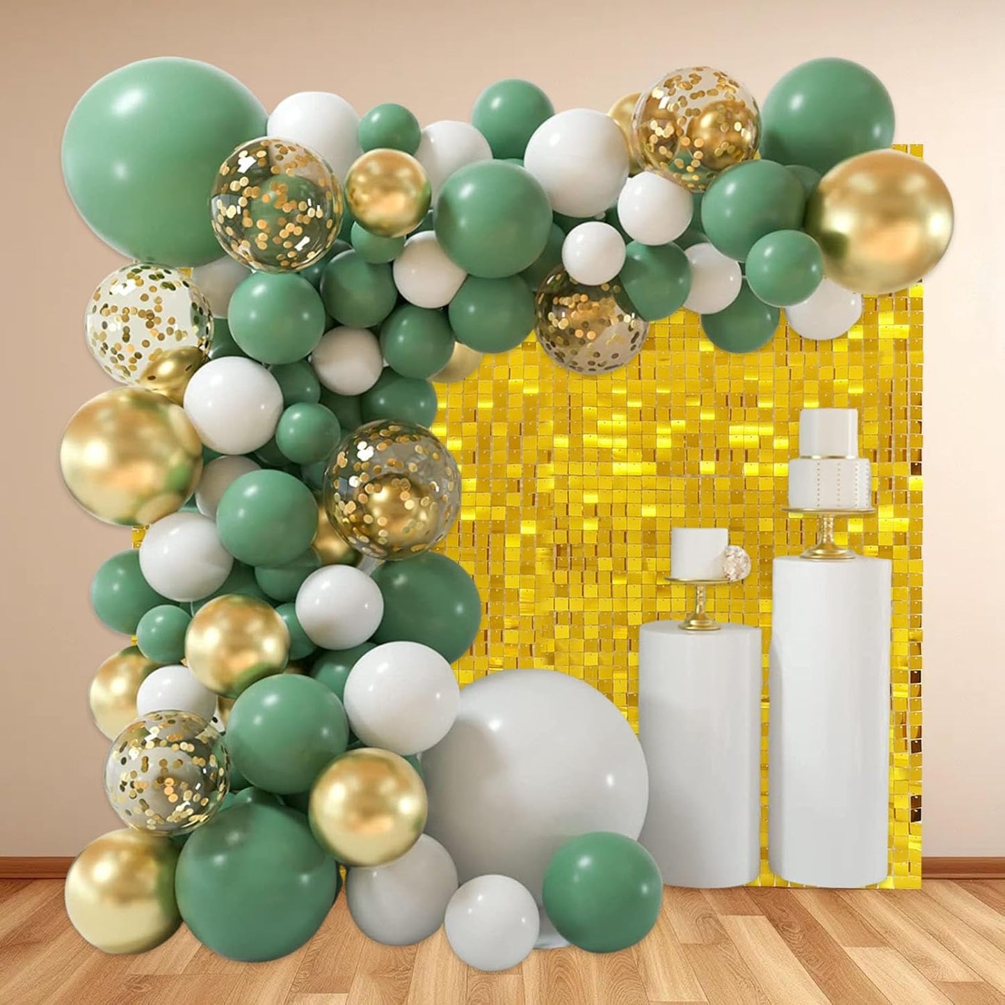 24PCS Gold Shimmer Wall Backdrop, Square Sequin Backdrops Panel, Glitter Wall Background for Birthdays, Weddings, Graduation, Engagements, Disco Bachelorette Party Decoration (4FTx6FT)