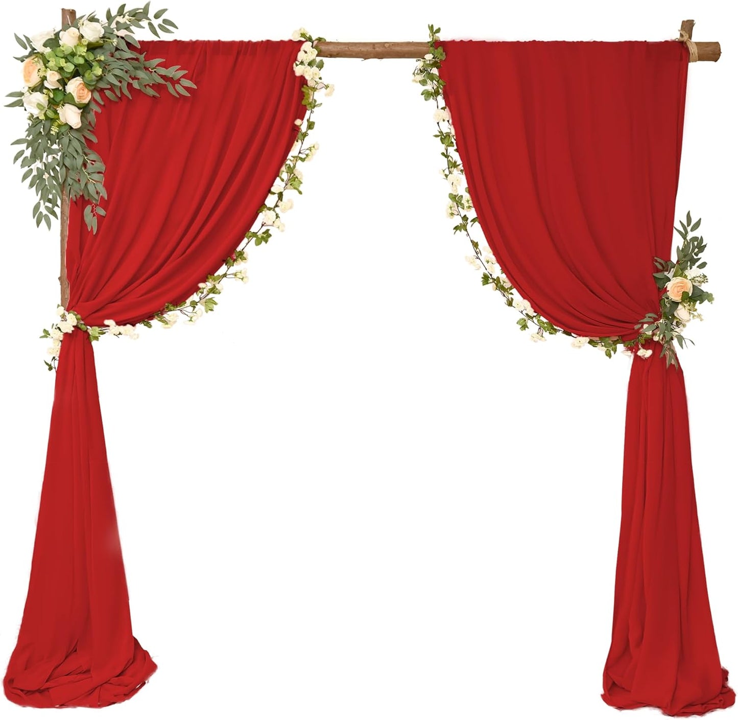 4 Panels Wedding Arch Draping Fabric 28" x 20Ft Chiffon Wedding Arch Drapes Chiffon Fabric Drape Sheer Backdrop Curtain for Weddings Ceremony Birthday Party Event Reception Backdrop Ceiling Décor(Red)