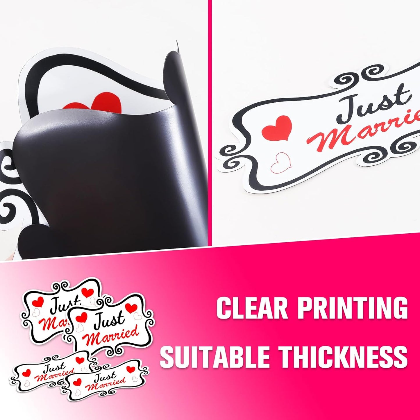 Just Married Car Magnet Set, Marry Me Magnetic Sign for Car Wedding Decoration White 4 PCS(2 Large 12 * 8 in + 2 Small 12 * 4 in)