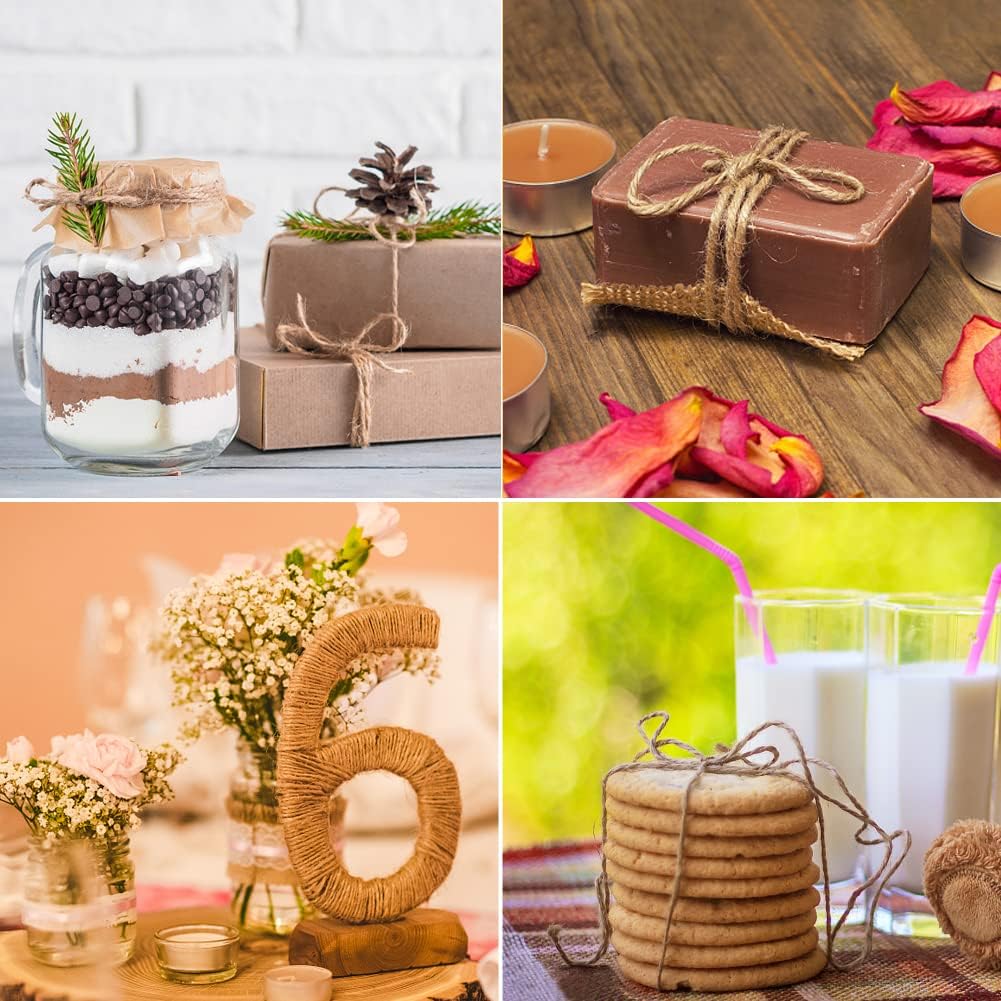 Tenn Well Jute Twine, 328Feet 2.32mm 6Ply Natural Garden Twine, Heavy Duty Jute String for Crafts, Gift Wrapping, Gardening, Farmhouse Decor, Christmas Decorations