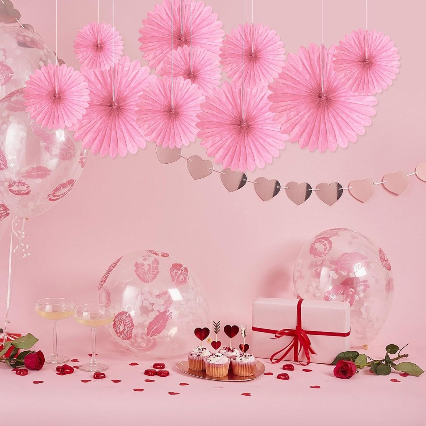 20 Pcs Pink Hanging Paper Fan, Hanging Honeycomb Round Paper Fans for Weddings, Birthdays, Christmas, Baby Showers, Classroom, Events Ceiling Party Supplies Decorations