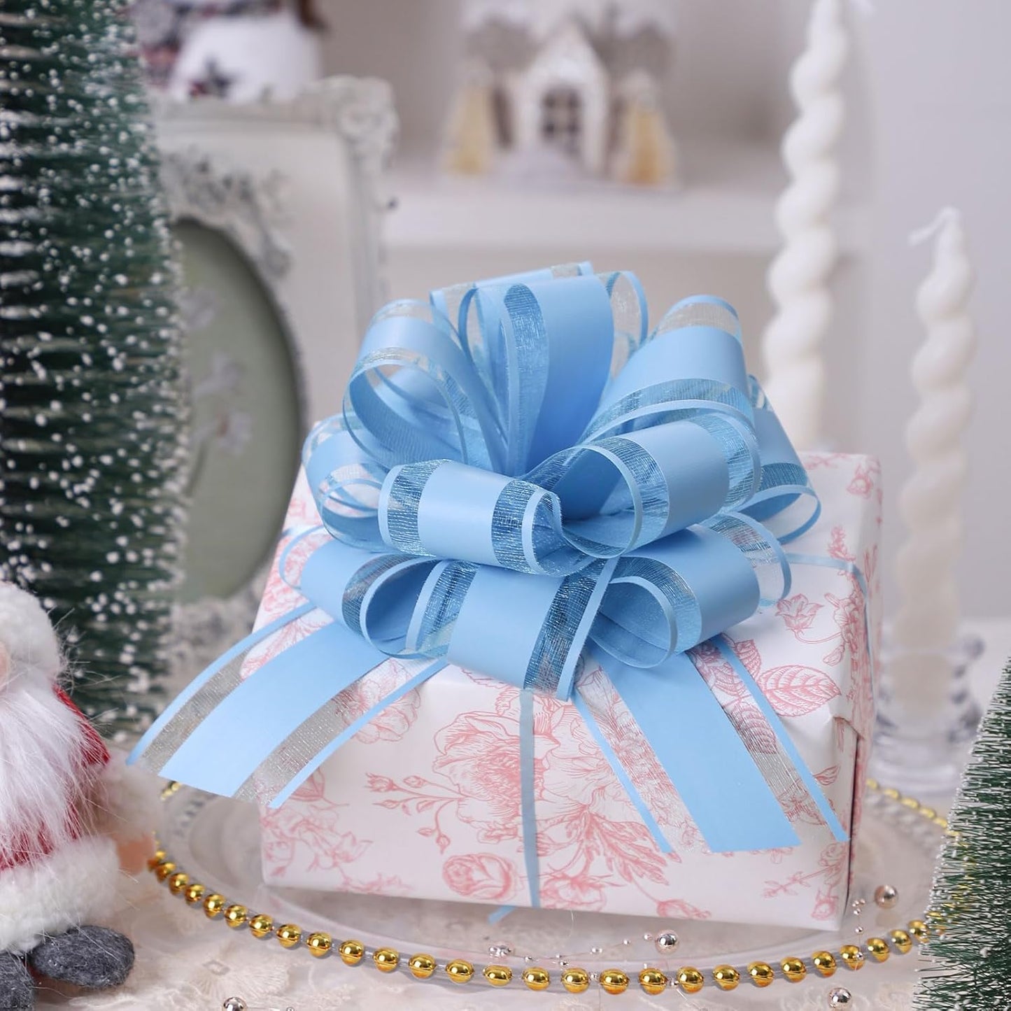 6Pcs 6inch Pull Bow Gift Wrapping,Pull Bow For Gift Basket, Gift Bag Box Wrapping Decor, Valentines Day, Birthday, Anniversary, Wedding, Flower Packaging (Baby Blue)