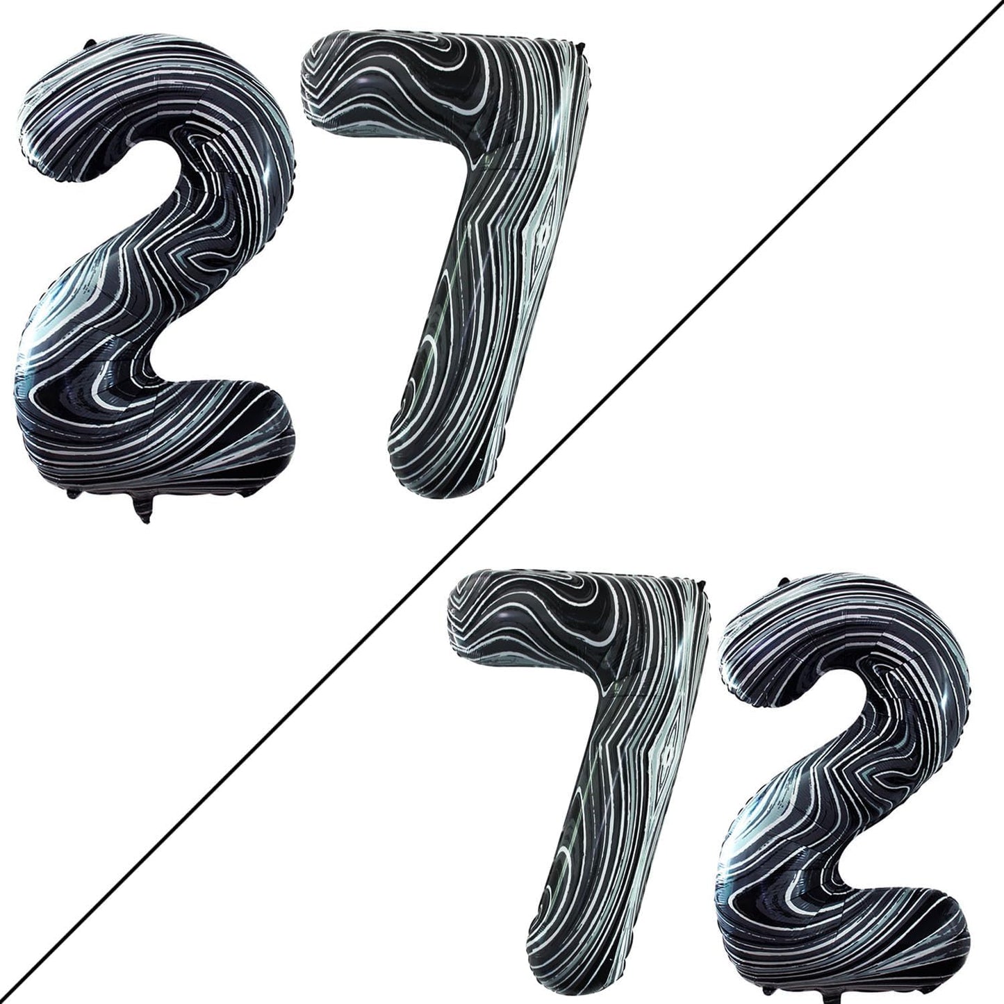 GOER Number 27 Balloons for 27th Birthday Party Decorations,42 Inch Jumbo Foil Helium 72 Balloons for 72nd Birthday Party Decoration (Marble Black)