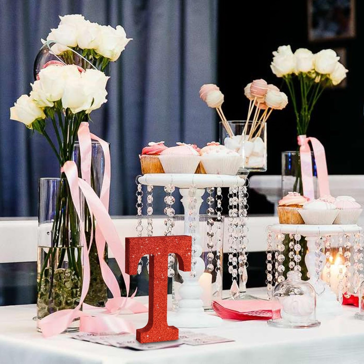 TONIFUL 8 Inch Red Glitter Letter T Table Centerpiece A-Z Red Birthday Party Decorations,Red Alphabet T for Birthday,Chrismas,Graduation,Bridal Shower,Wedding,Anniversary Party Supplies