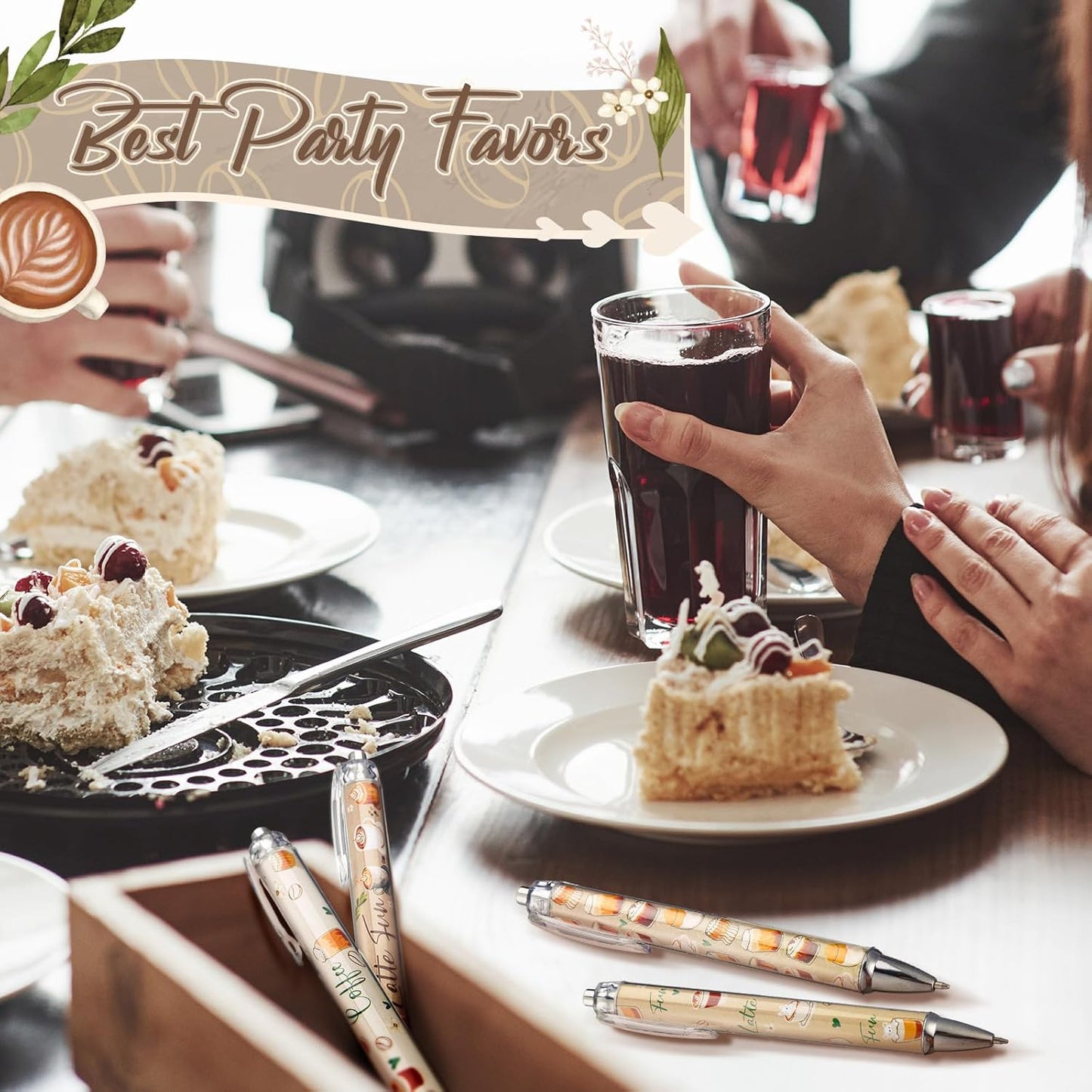 24 Pcs Coffee Party Gift Pens Bulk Party Favors Coffee Lovers Themed Decorations Black Ink Kawaii Ballpoint Pen for School Office Birthday Supplies Aesthetic Accessories