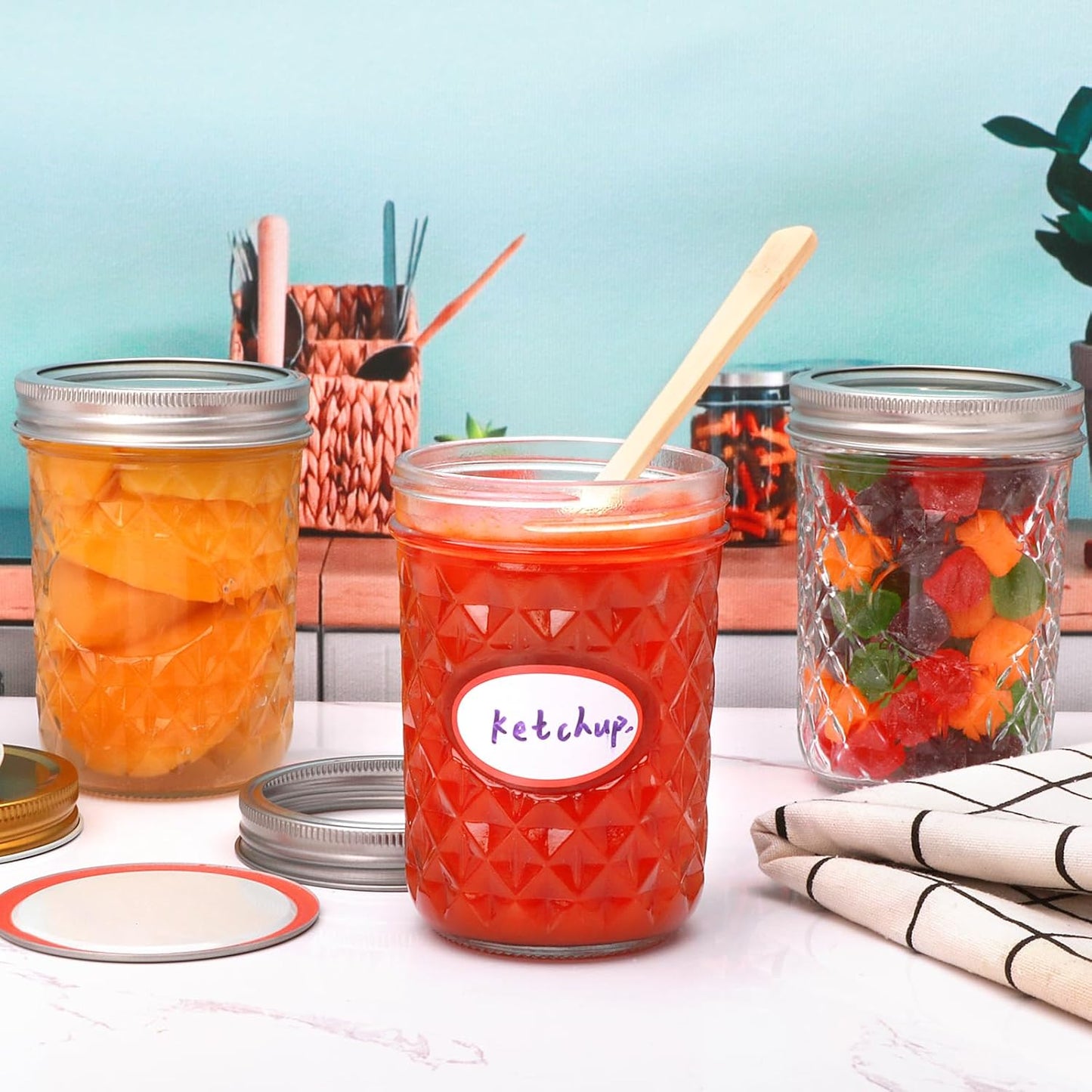 Wide Mouth Mason Jars 12Pack,Mason Jars 16 oz with Lids,Canning Jars with Metal Airtight Lids and Bands,Ideal for Jam, Water,Vegetative,Beans, Candy,Honey, Wedding Favors