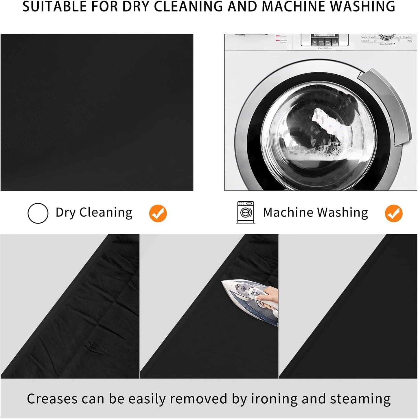 8X10 FT Black Backdrop, 100% Polyester Photography Background Curtain Screen, Foldable Black Screen Washable for Professional Photoshoot Portraits Party Video Studio