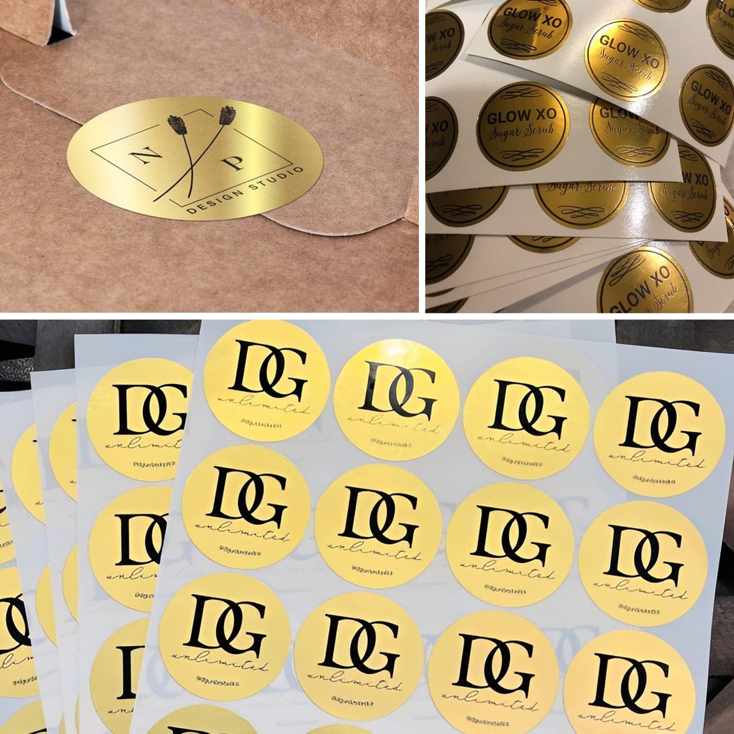 Custom Business Logo Stickers, Personalised Logo Labels - Any Shape, Waterproof, Perfect for Branding & Packaging. Glossy Finish (Golden Lustre)