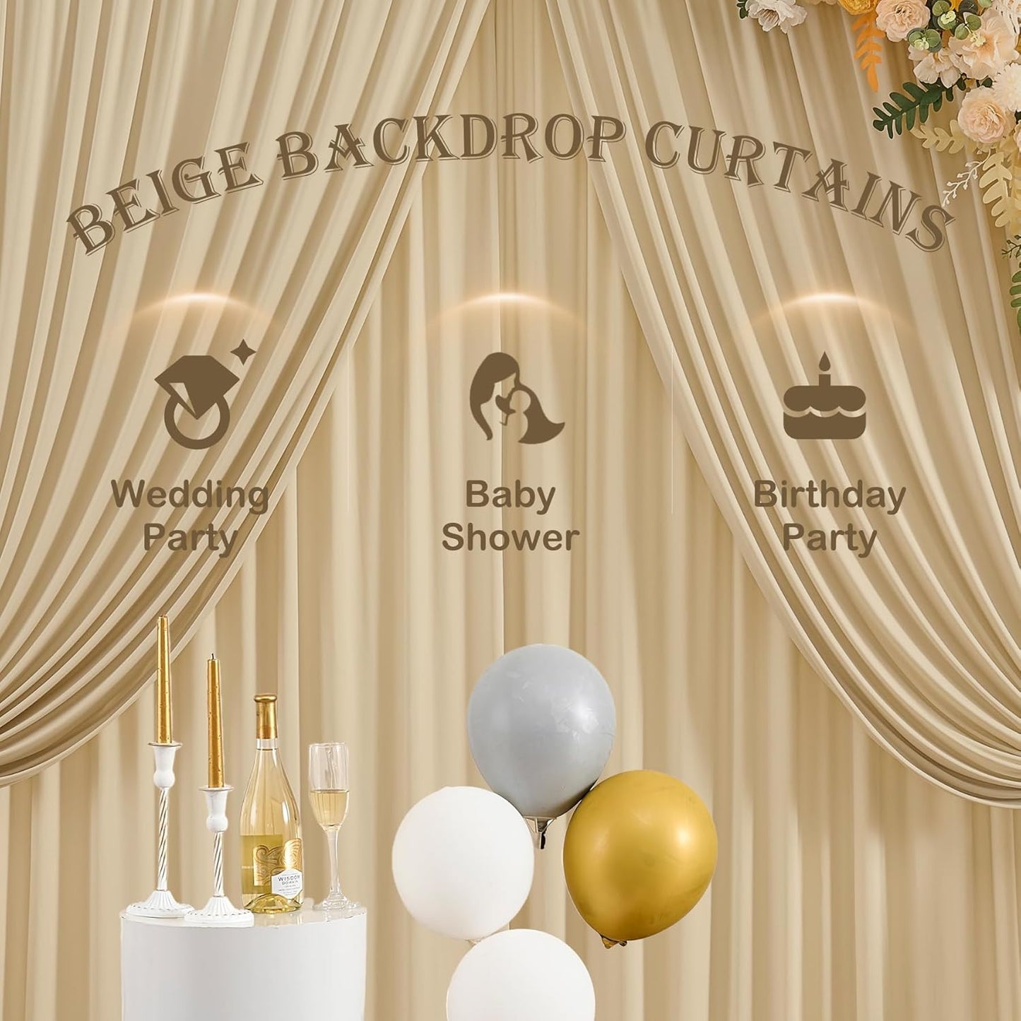 20ftx10ft Beige Backdrop Curtains for Party Background, Wrinkle Free Beige Photo Curtains Backdrop Drapes 4 Panels Back Drop Cloth for Wedding Birthday Photography Baby Shower Decor