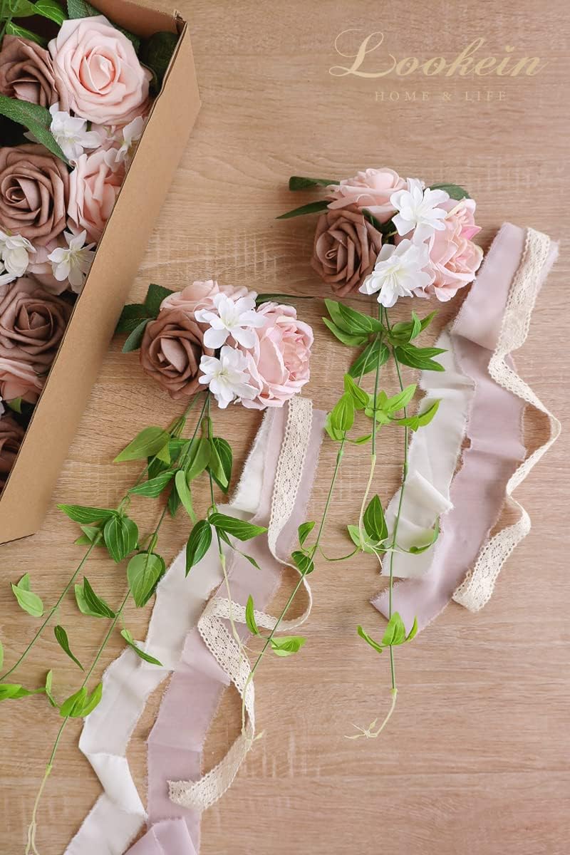 Lookein Set of 8 Pew Flowers for Wedding Ceremony Chair Decorations Bench Decoration Wedding Aisle Chair Decoration, Dusty Rose