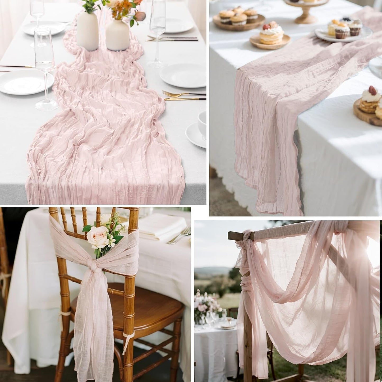 2 Pcs Dusty Pink Cheesecloth Table Runner - 120 inch 10FT Boho Rustic Gauze Cheese Cloth Table Runner Decor for Spring Summer Party Wedding Birthday Baby Bridal Shower Home