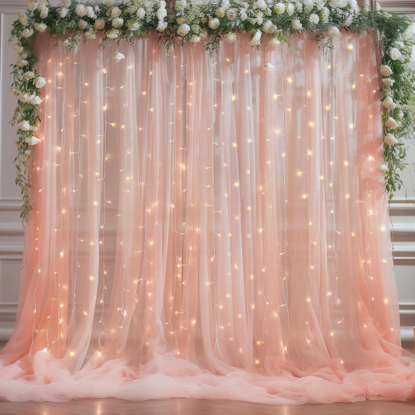 10x10ft Peach Tulle Backdrop Curtain for Parites, Sheer Backdrop Curtains for Wedding Baby Shower Birthday Party Photo Shoot Decorations