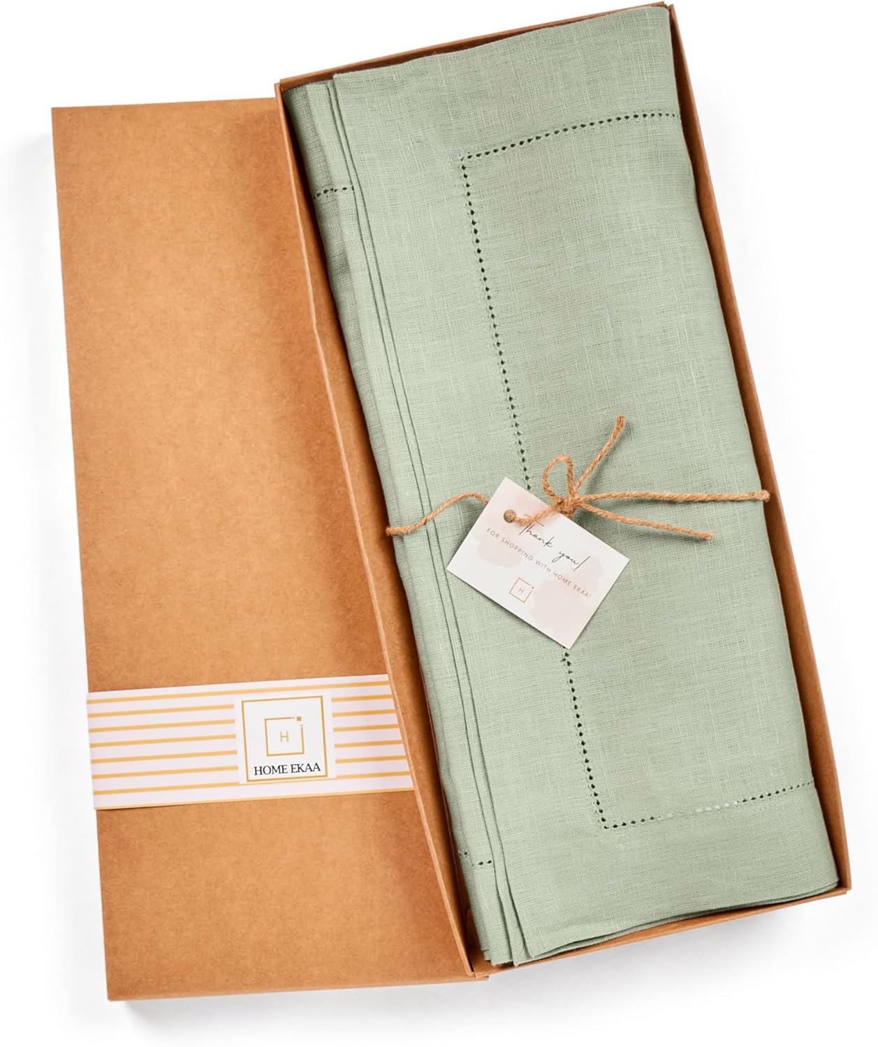 Hemstitch Linen Table Runner 36 inches – 100% Pure Linen Sage Green Table Runner 14 x 36 Inch Ideal for Dresser and Coffee Tables – Spring, Summer, Wedding Decorations, Gift – Elara