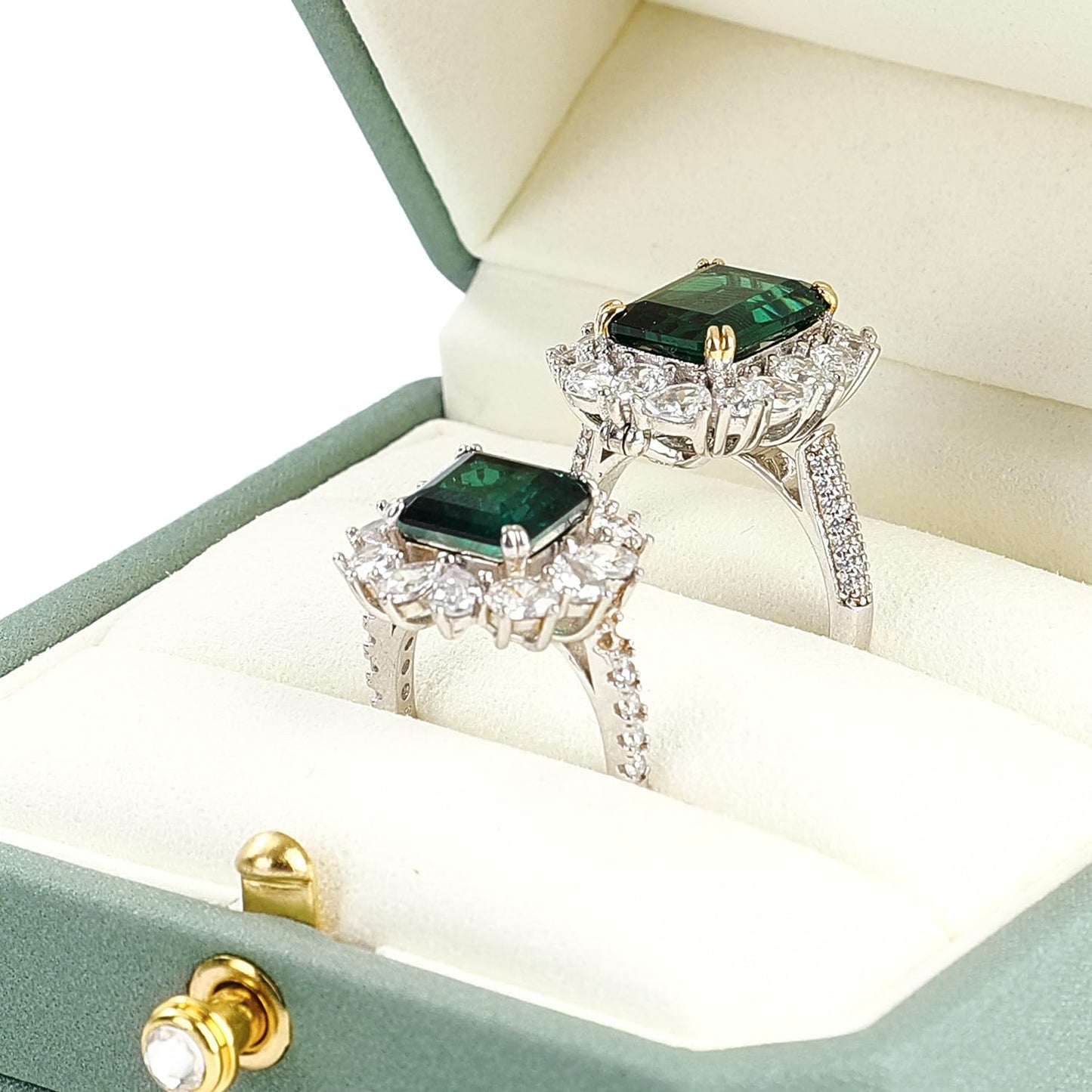 Oirlv Premium Leather Double Ring Box for Wedding Ceremony Engagement Couple Rings Holder Jewelry Gift Case(Green,Double)