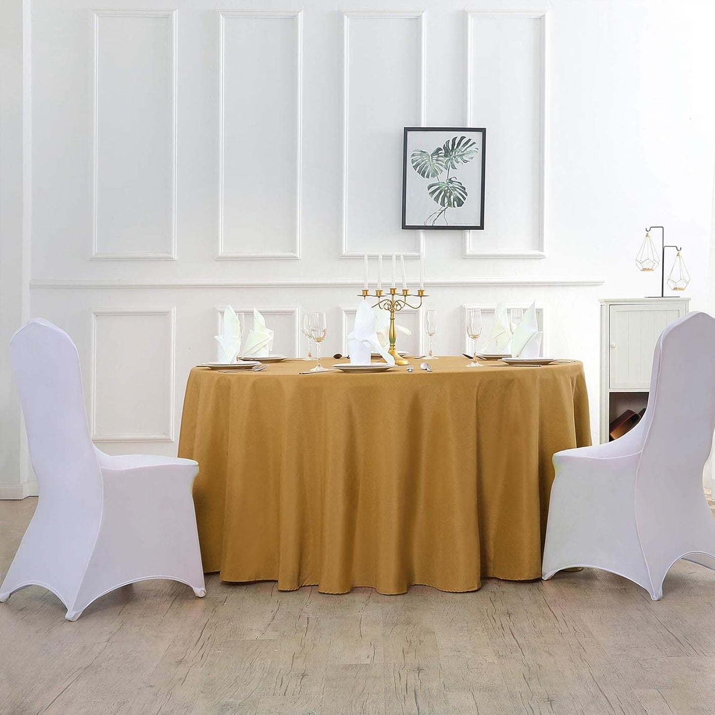 108 inch Round Tablecloth Washable Polyester Table Cloth Decorative Table Cover for Wedding Party Dining Banquet(108 inch,Gold)