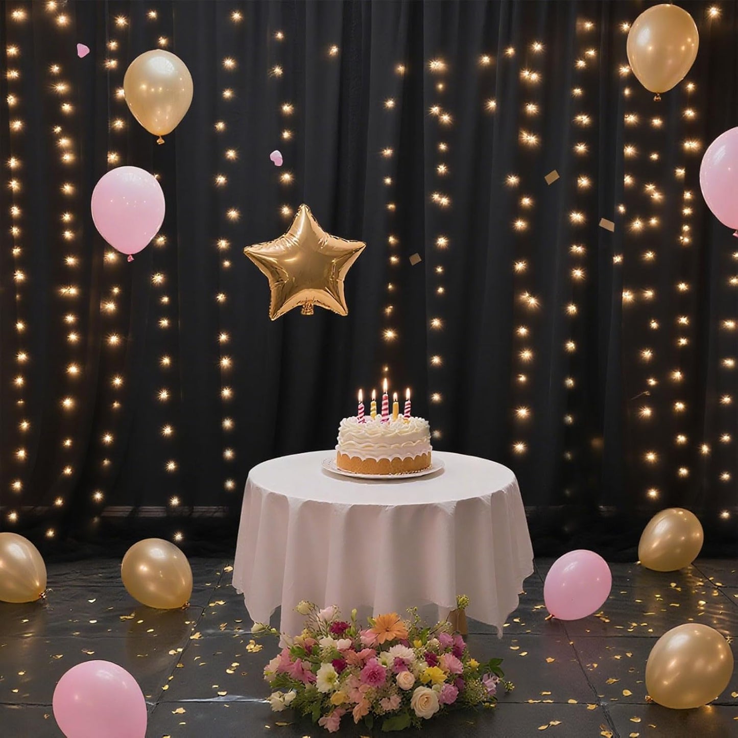 Ledido 10×8ft Tulle Backdrop Curtains with Lights String - 300LED Fairy Lights Sheer Curtain Backdrop for Weddings Baby Shower and Birthday Party Decorations(2 Panels 5×8ft)