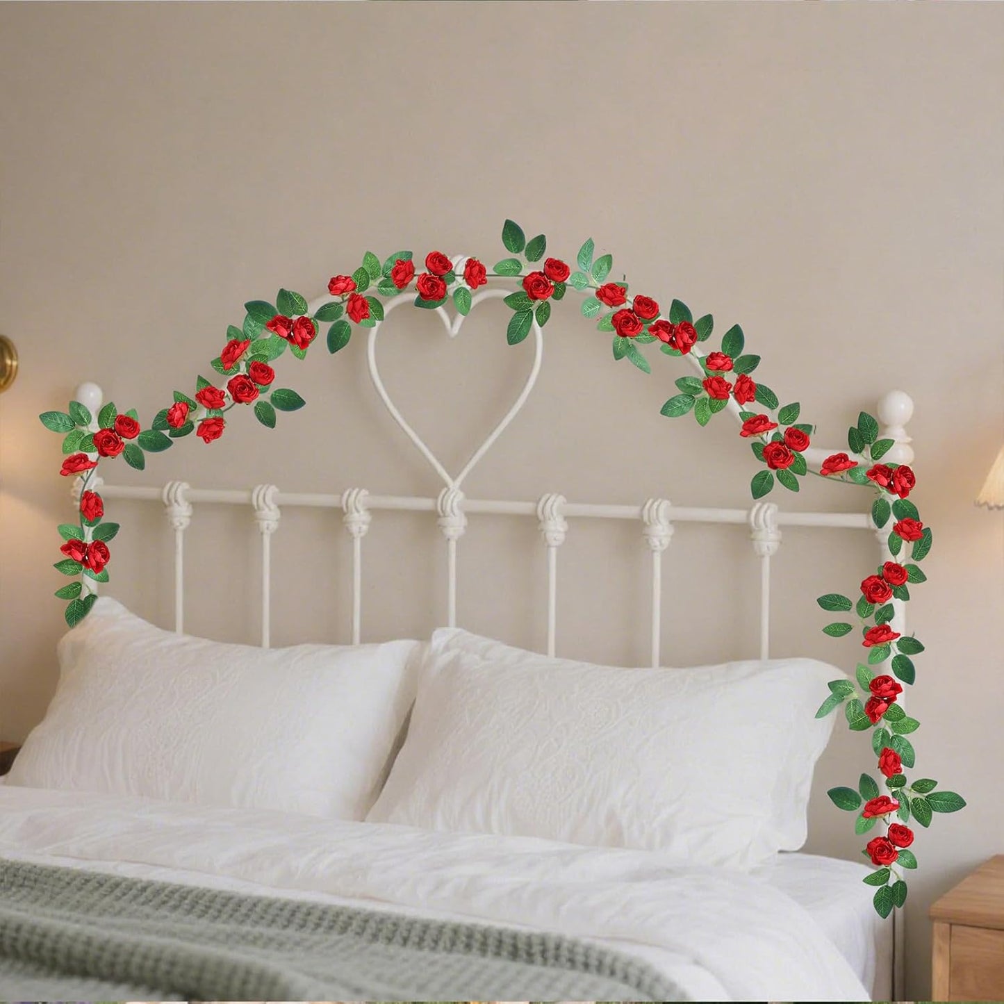 4 Packs Artificial Rose Garland: 31.48Ft Each Fake Flower Vine with Improved Color & 10 Ties for Wedding Arch Backdrop, Home Wall Party Decor, Christmas Decor, Red