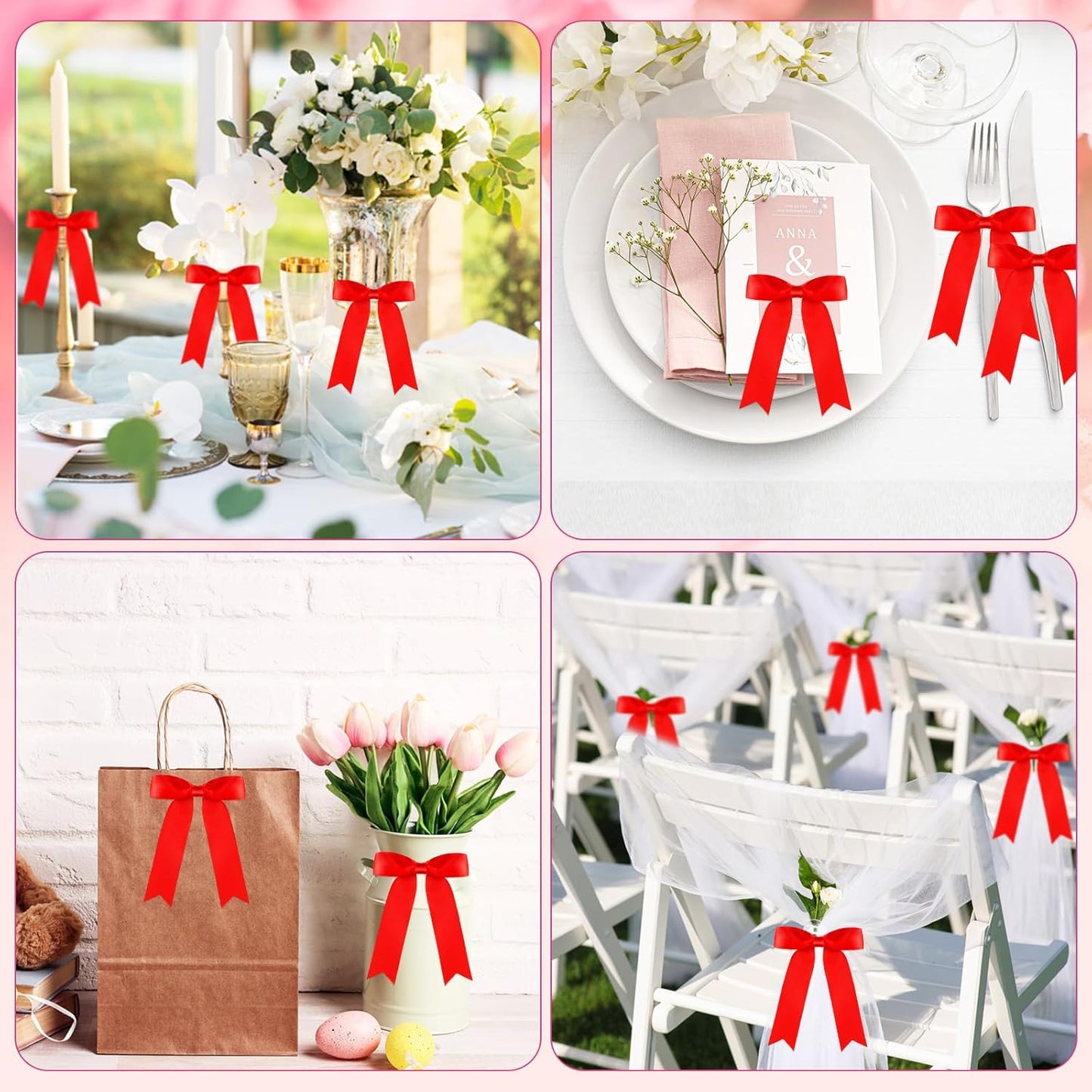 Riceshoot 24 Pcs Satin Ribbon Bow 3.5x5 Inch Twist Tie Bows for Gift Balloon Bag Cake Craft DIY Wedding Birthday Party Decor