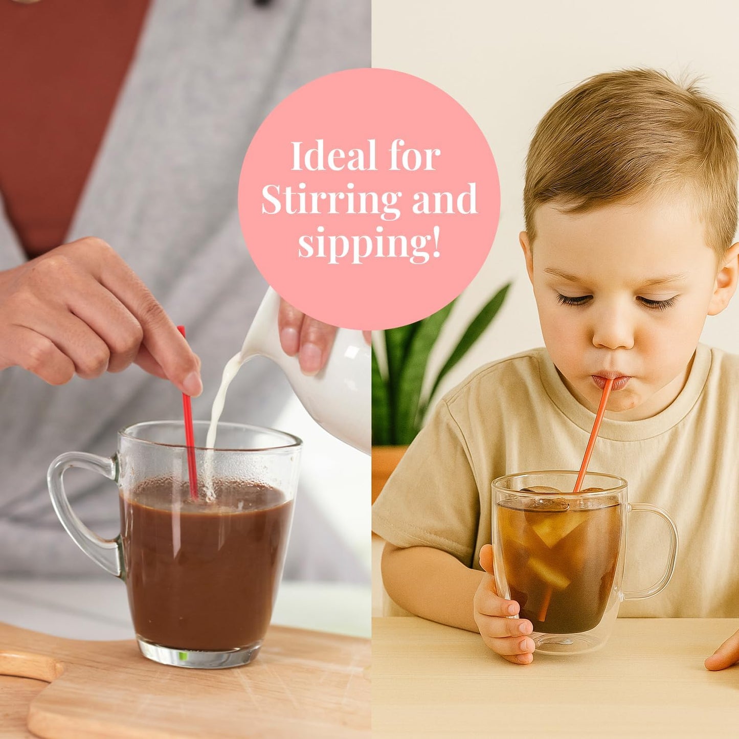 Prestee 2000 Count Red Coffee Stirrers - 5 Inch Plastic Stir Sticks for Hot and Cold Beverages - Disposable Coffee Straws for Drinks, Tea, and Cocktails - Bulk Slim Stirrer for Coffee and Bars