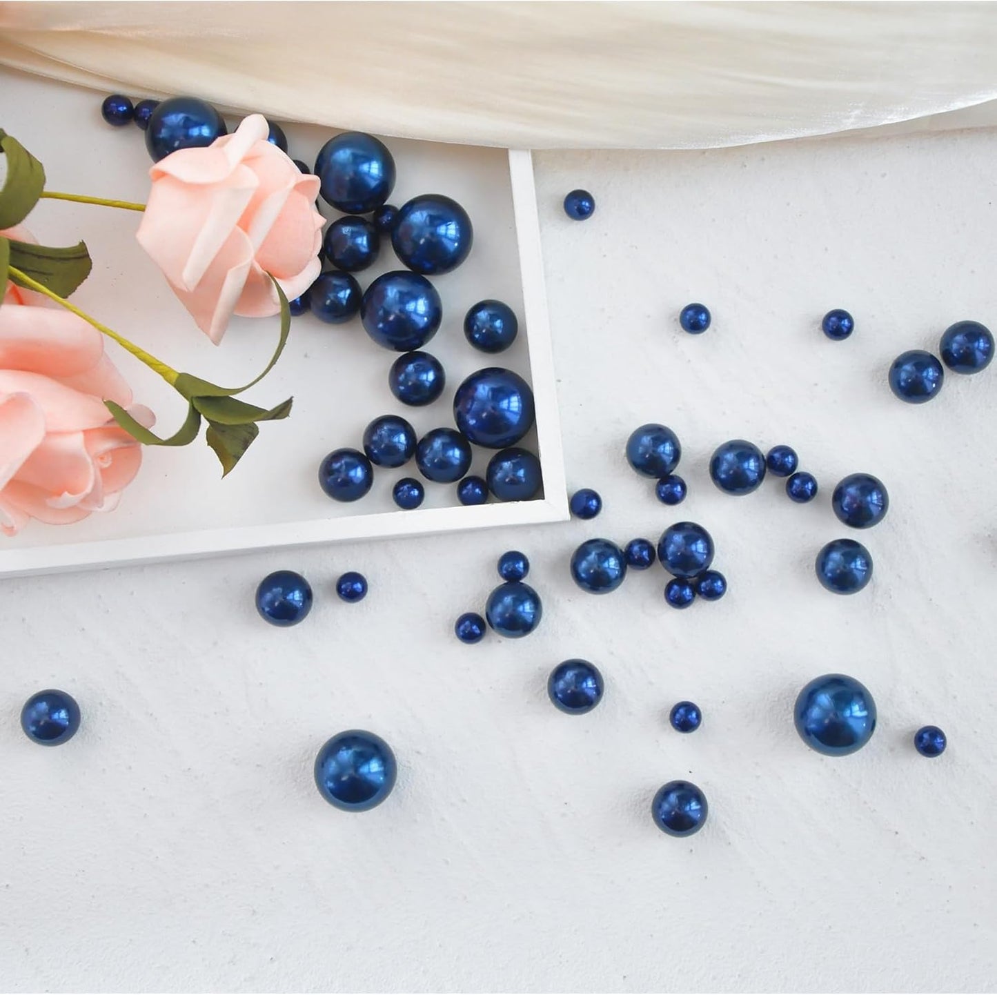 260Pcs Navy Blue Glossy Beads for Centerpiece Decor, Artifical Pearls Vase Filler, No Hole Round Pearl Beads for Wedding Birthday Christmas Party Home Decor(18mm 14mm 6mm)