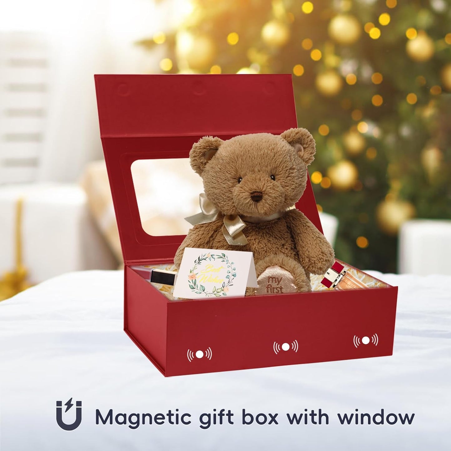 Red Large Gift Boxes with Window, 13.5"x9"x4.3" Bridesmaid Boxe for Gift Giving,Birthday Gift Box with Magnetic,Closure Lid Gift Boxes for Presents,Cute Boxe,Luxury for Gift Packaging,Gift Box for Wrapping Gifts