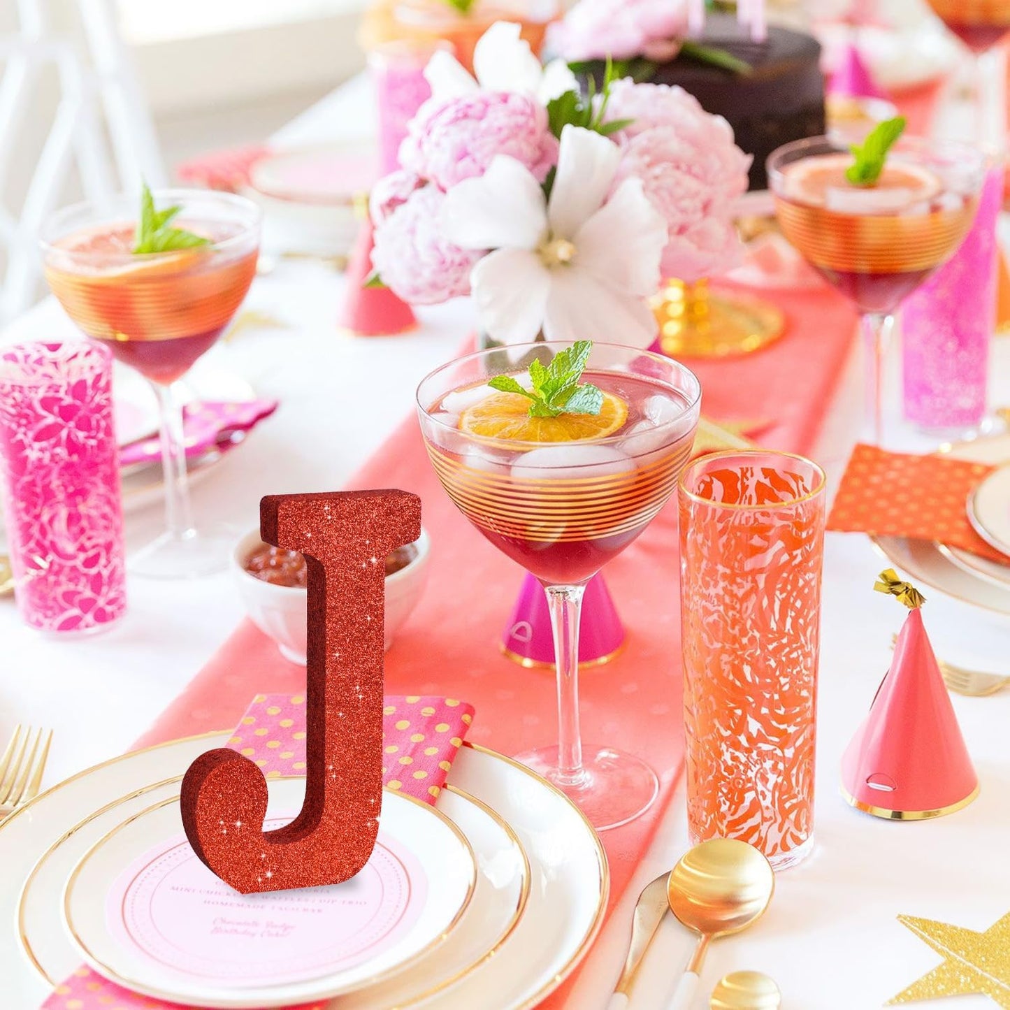 TONIFUL 8 Inch Red Glitter Letter J Table Centerpiece A-Z Red Birthday Party Decorations,Red Alphabet J for Birthday,Chrismas,Graduation,Bridal Shower,Wedding,Anniversary Party Supplies