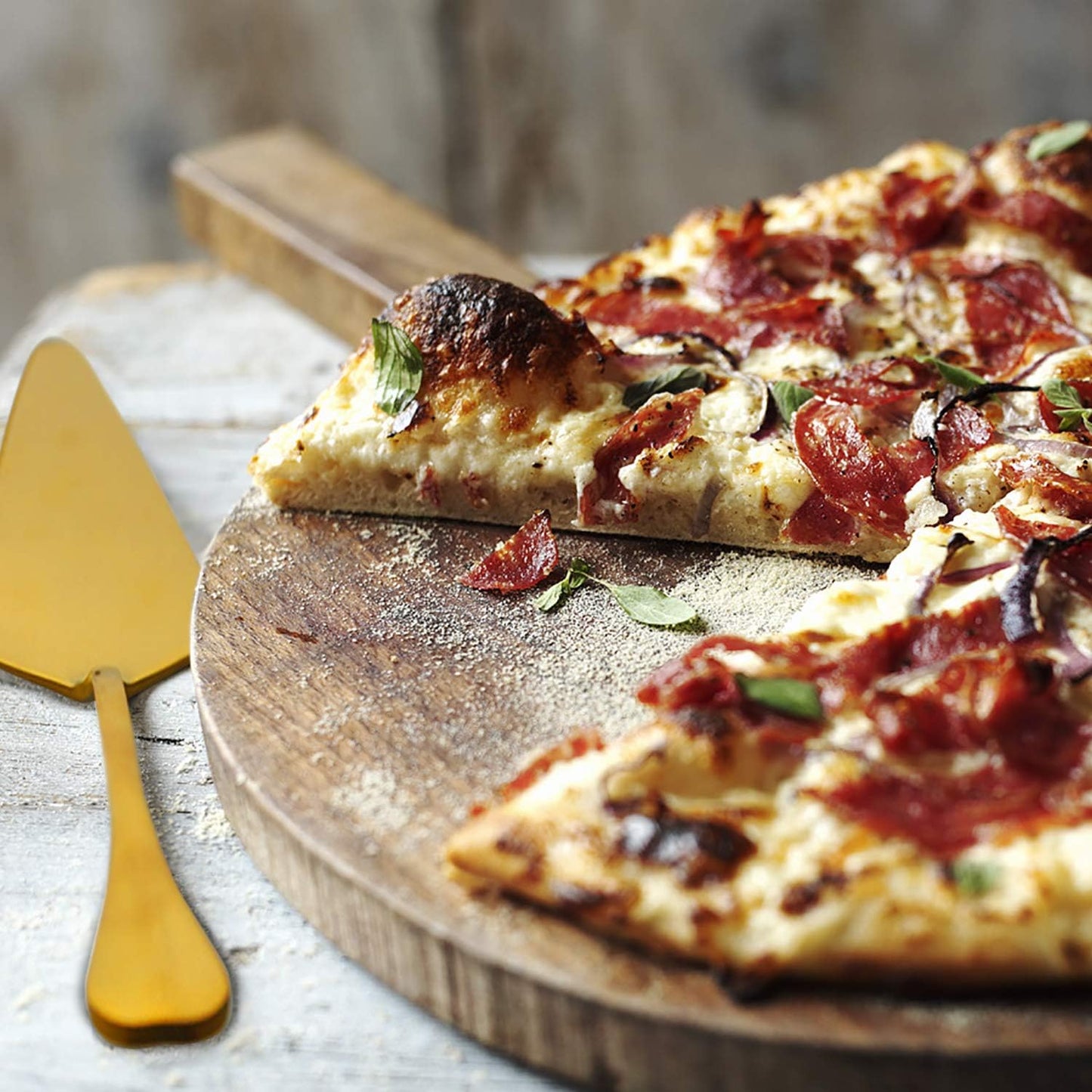 Gold Pie Server Stainless Steel, HOFTEN Cake Pie Pastry Server Set of 5, Professional Dessert Server For Cake Cheese Pie Pizza and more, Serrated Cake Knife (8.93inch Length)