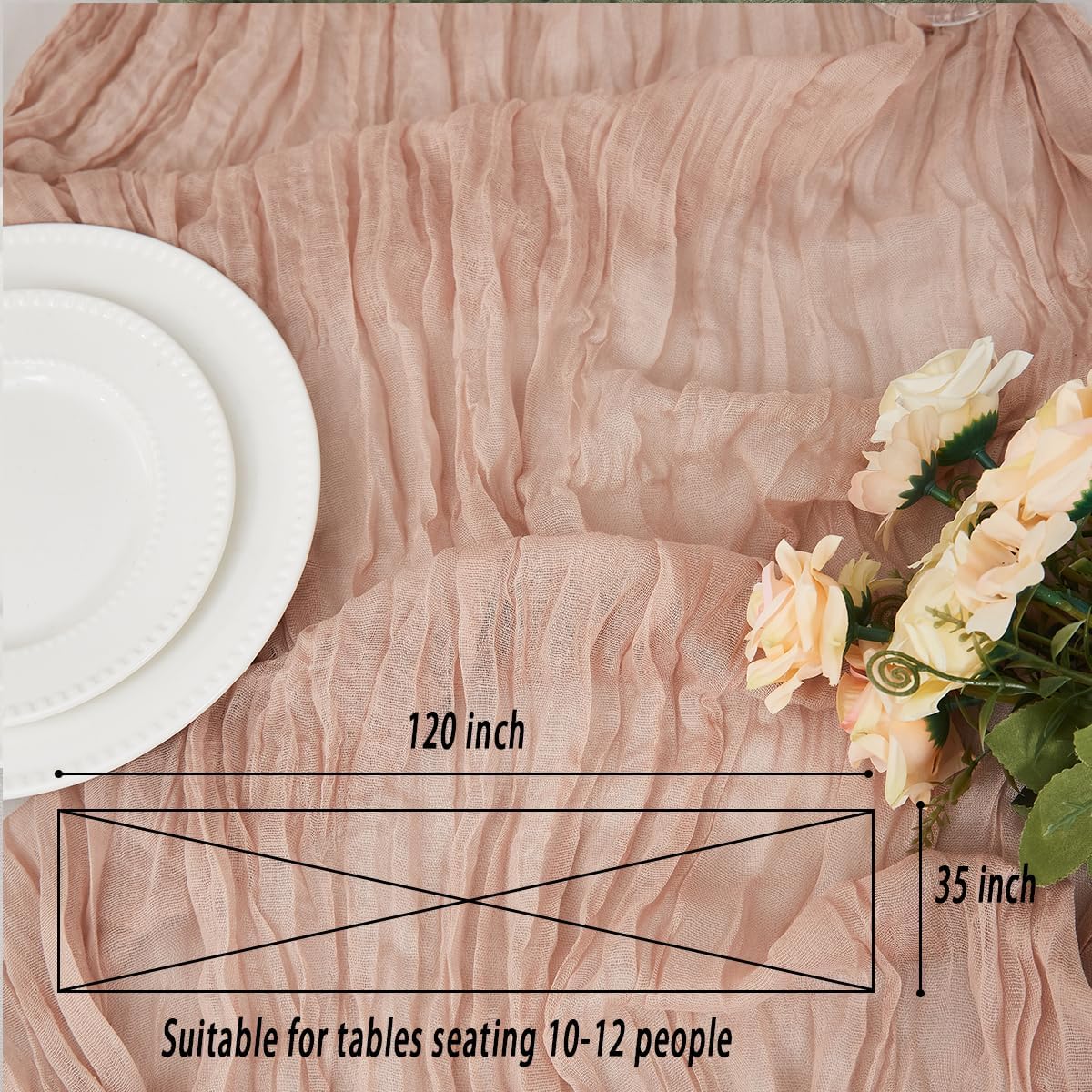 Nude 1 Pack Cheesecloth Table Runner 120 Inch 10 FT Boho Rustic Gauze for Wedding Baby Shower Party Farmhouse Summer Home Decor Washable