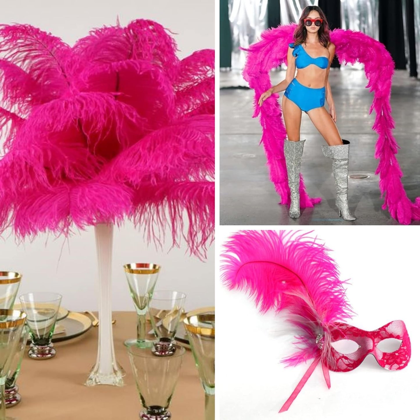 Fuchsia Large Ostrich Feathers Bulk- 16-18 inches 10pcs for Wedding Party Centerpieces,Flower Arrangement and Home Decorations (Fuchsia)