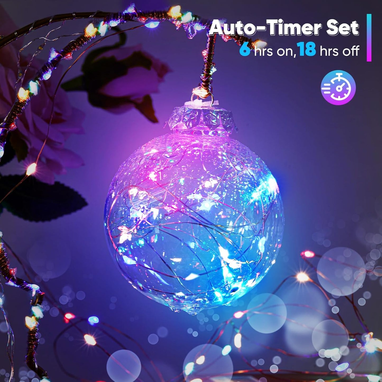 1 Pack 65.6 Ft. Battery Operated Outdoor String Lights with Remote & Timer, LED Multi Color Fairy Lights, Waterproof Twinkle Lights for Bedroom, Dorm, Mason Jar, Wedding, Party, Christmas