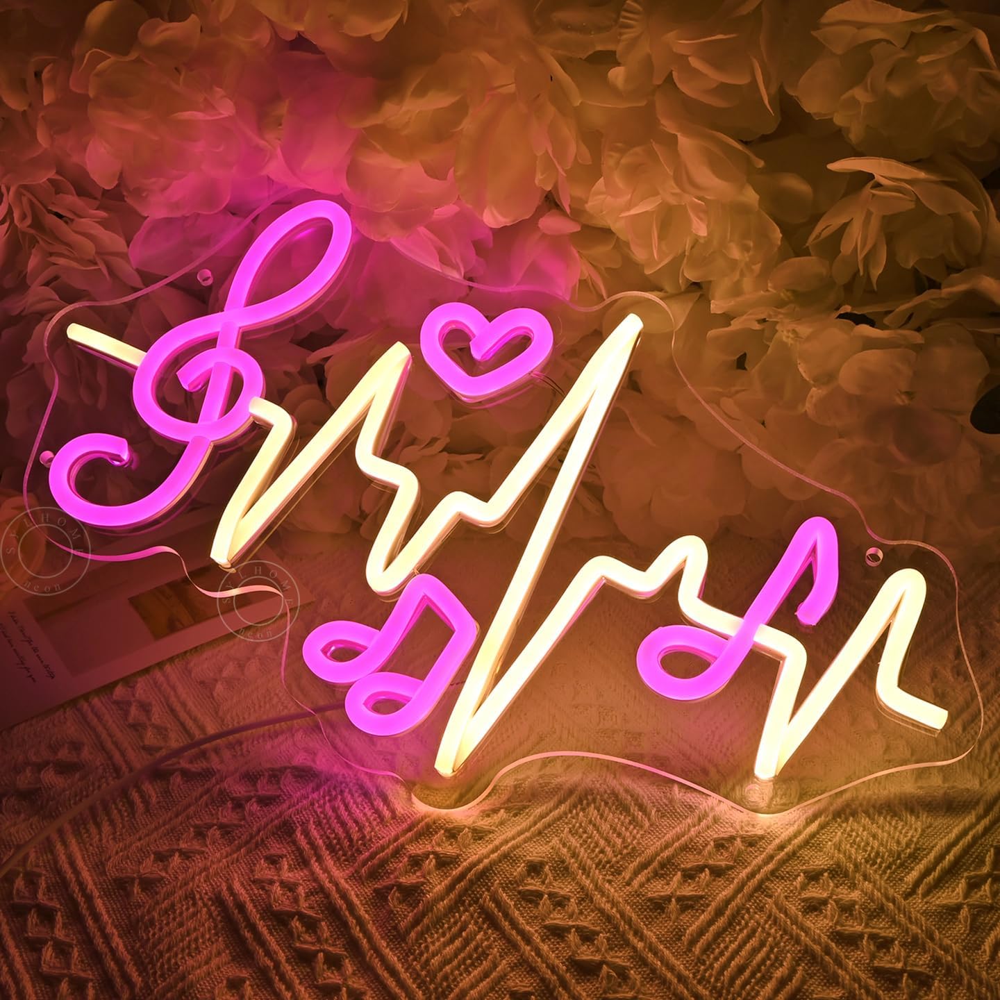 SYLHOME Led Neon Light Sign Music Note Wall Decor Sign Heartbeat Music Room Bedroom Studio Bar Theme Birthday Christmas Party 15.75" X 8.54" USB