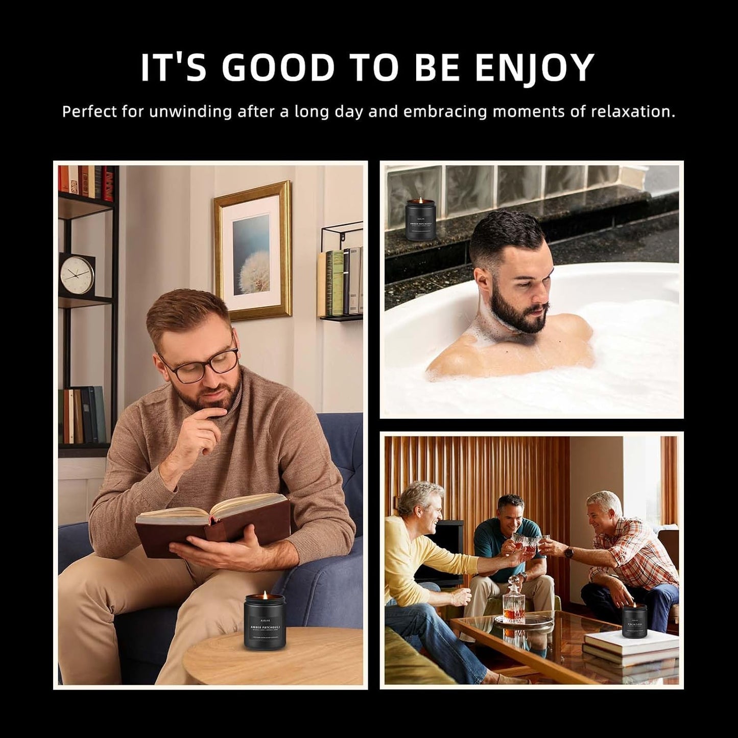 Scented Candles for Men | Lavender & Wood Candle - Candle for Men, Manly Candles for Home Scented, Man Gifts for Him/Friend, 7oz Black Jar