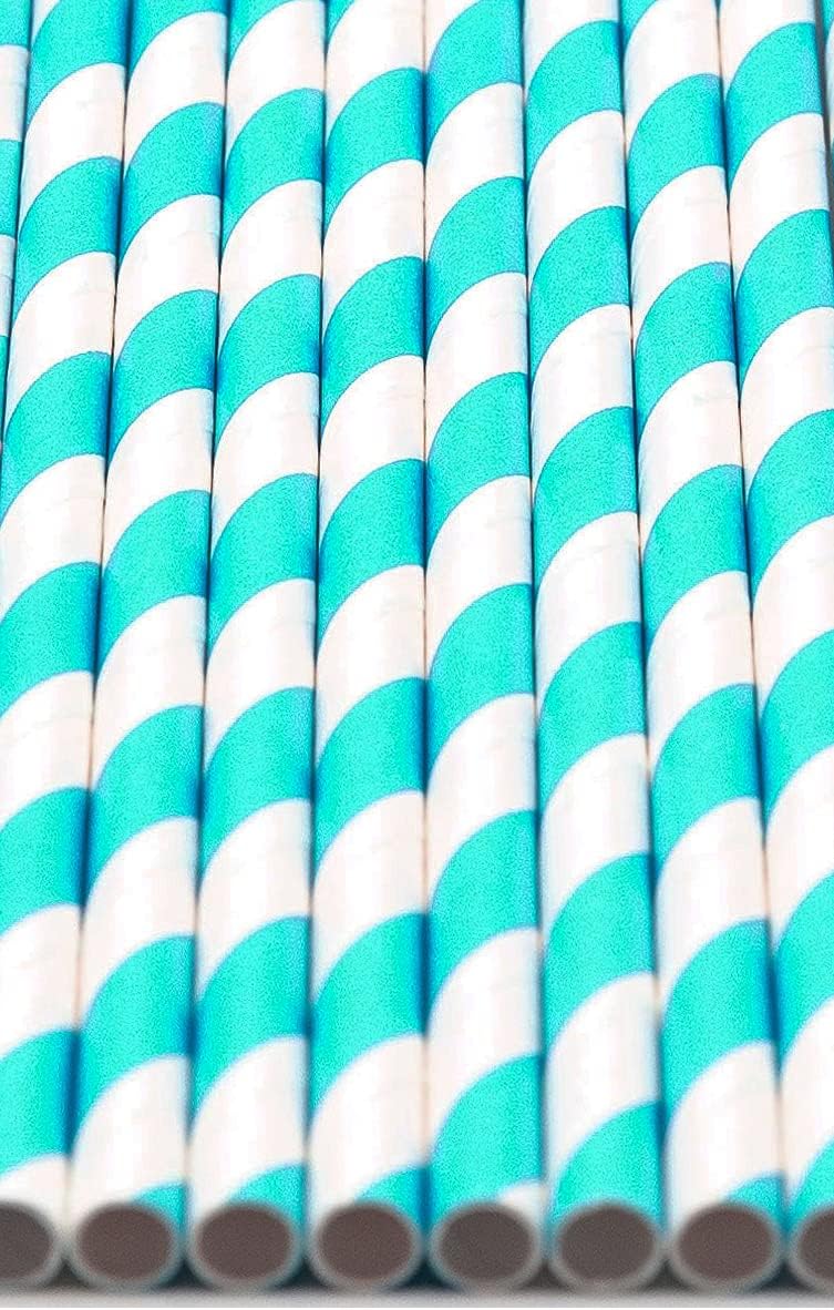 Pack of 900 Turquoise Swirls Biodegradable 4-Ply Paper Drinking Straws (Compostable, Non-toxic, BPA-free)