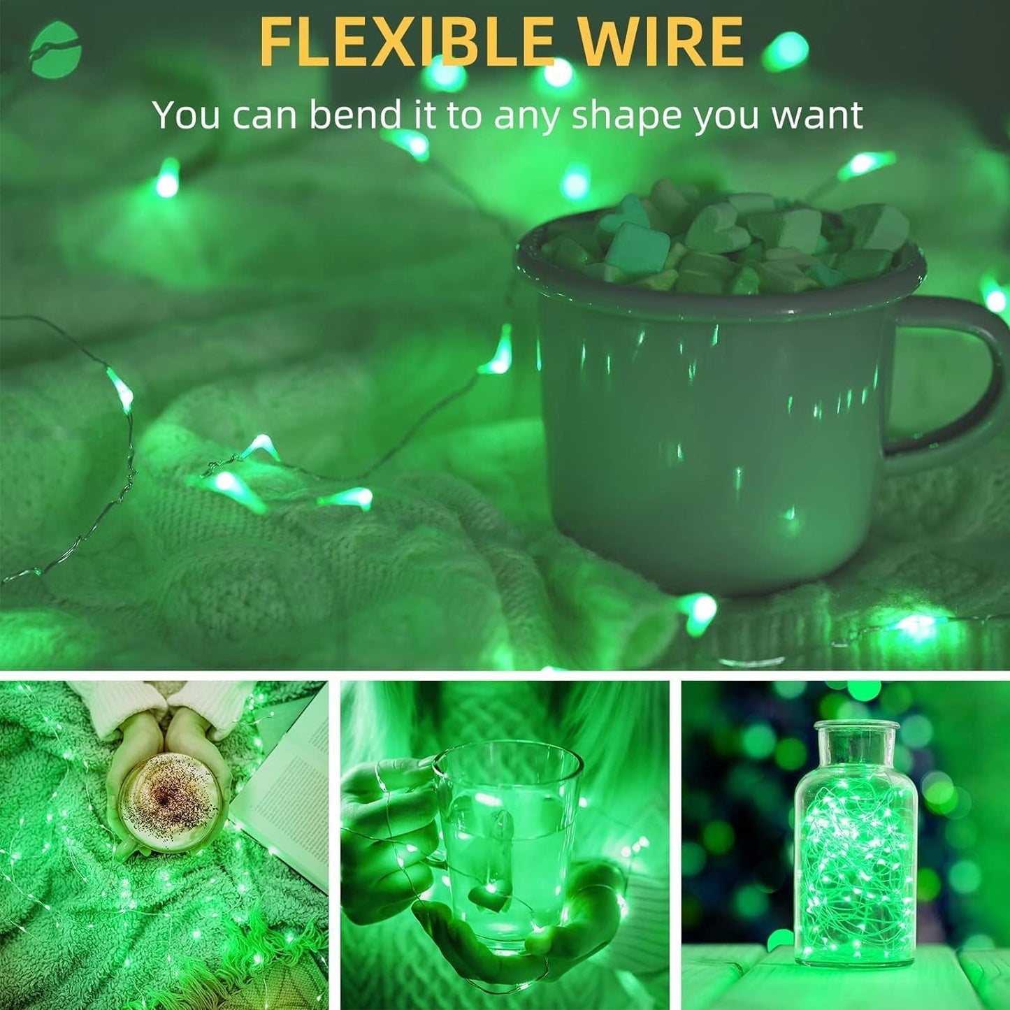 LAMPHOME 6 Pack St Patrick's Day Fairy Lights Battery Operated String Lights 6.6ft 20 Led Mason Jar Lights Waterproof Silver Wire Light Fireflies DIY Party Wedding Christmas Decoration(6 Pack,Green)