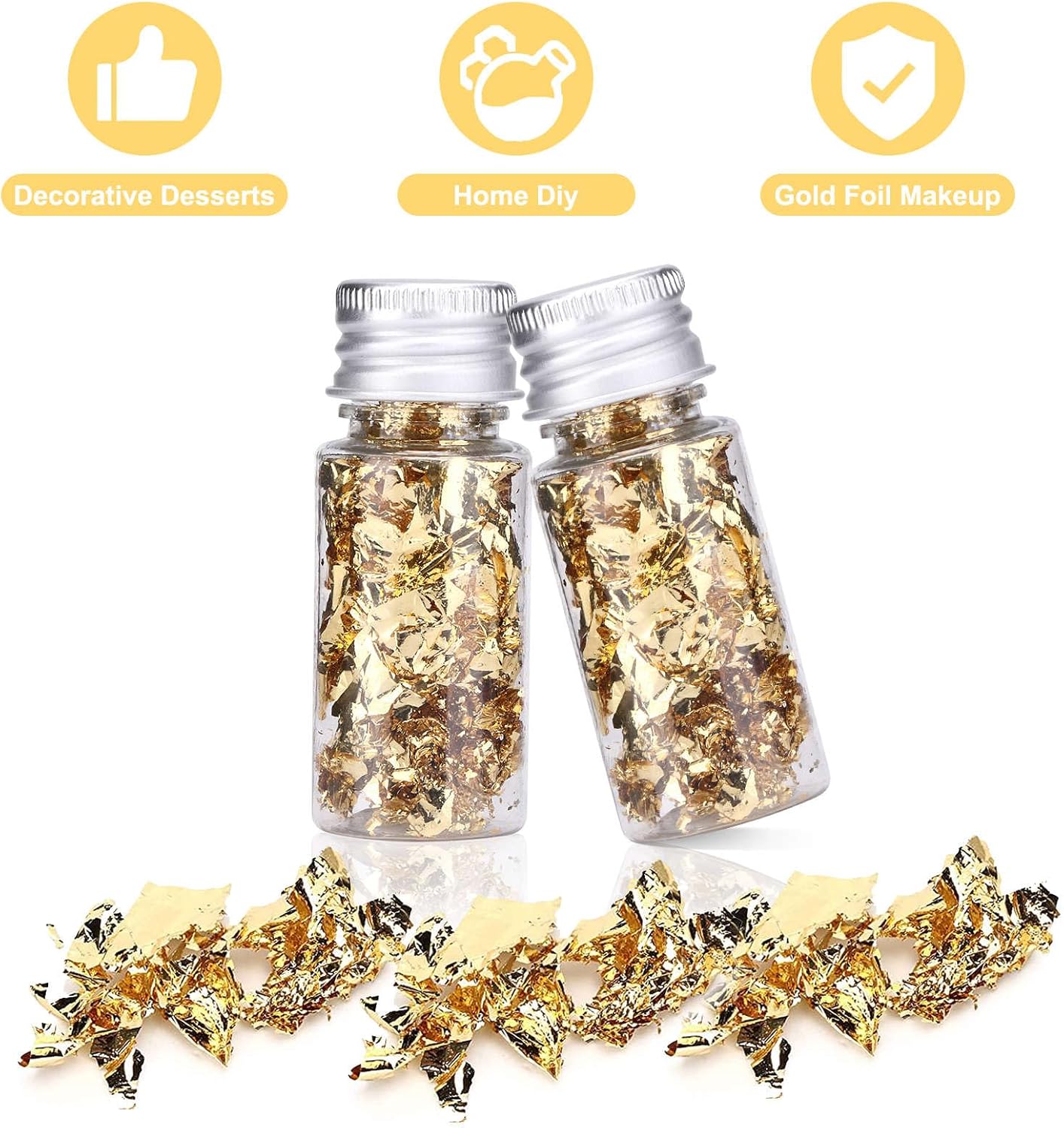2 Bottles Gold Flakes, Premium Gold Leaf for Craft Art Decoration Perfect for Decorating Cakes Desserts Drinks Ice Cream Sushi