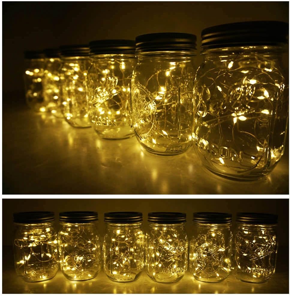 Decorman Solar Mason Jar Lid Lights, 6 Pack 20 LED Waterproof String Fairy Star Firefly Jar Lids Lights for Patio Garden Yard Lawn Party Wedding Christmas Decoration(Jars & Hangers Not Included)