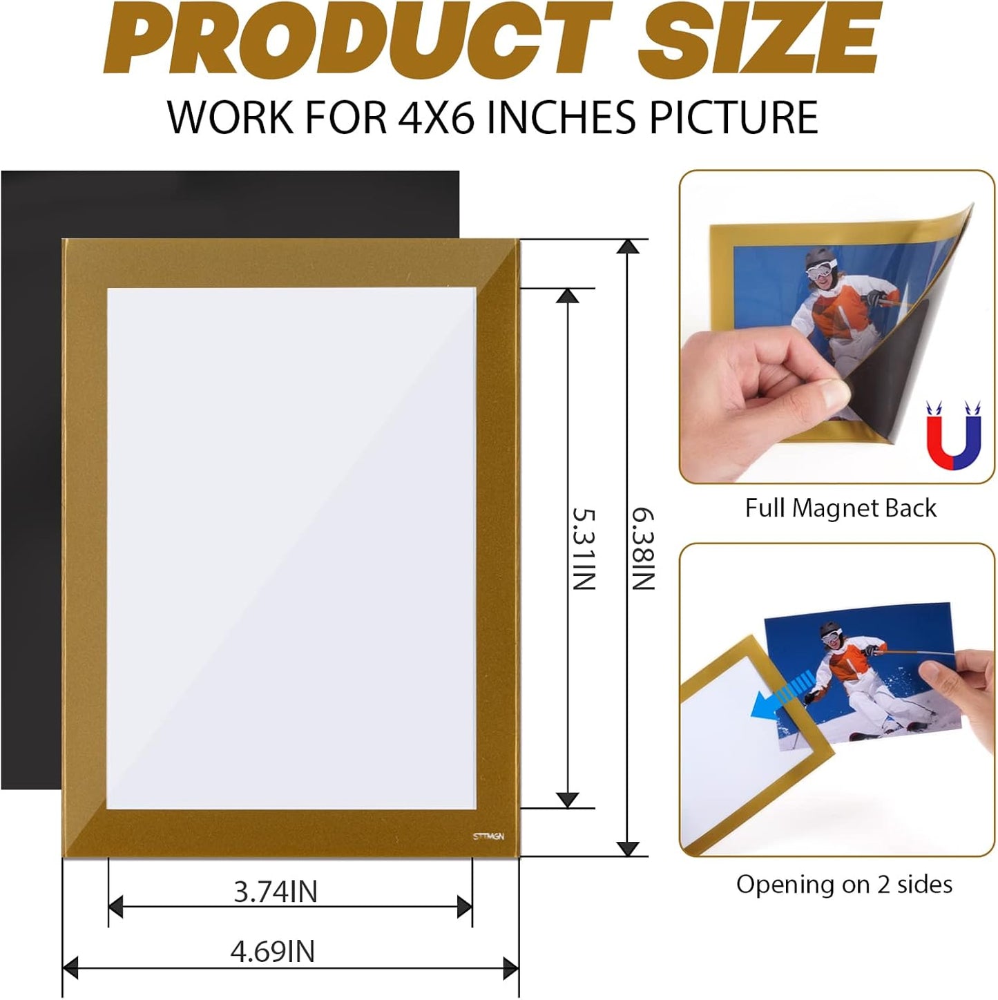 Magnetic Picture Frames(4"X6",10 Pack) with Golden Border,Magnet Photo Frame Pockets/Postcard Holder,Decorations for Home refrigerator/Office Whiteboard/school Locker/Classroom/Party