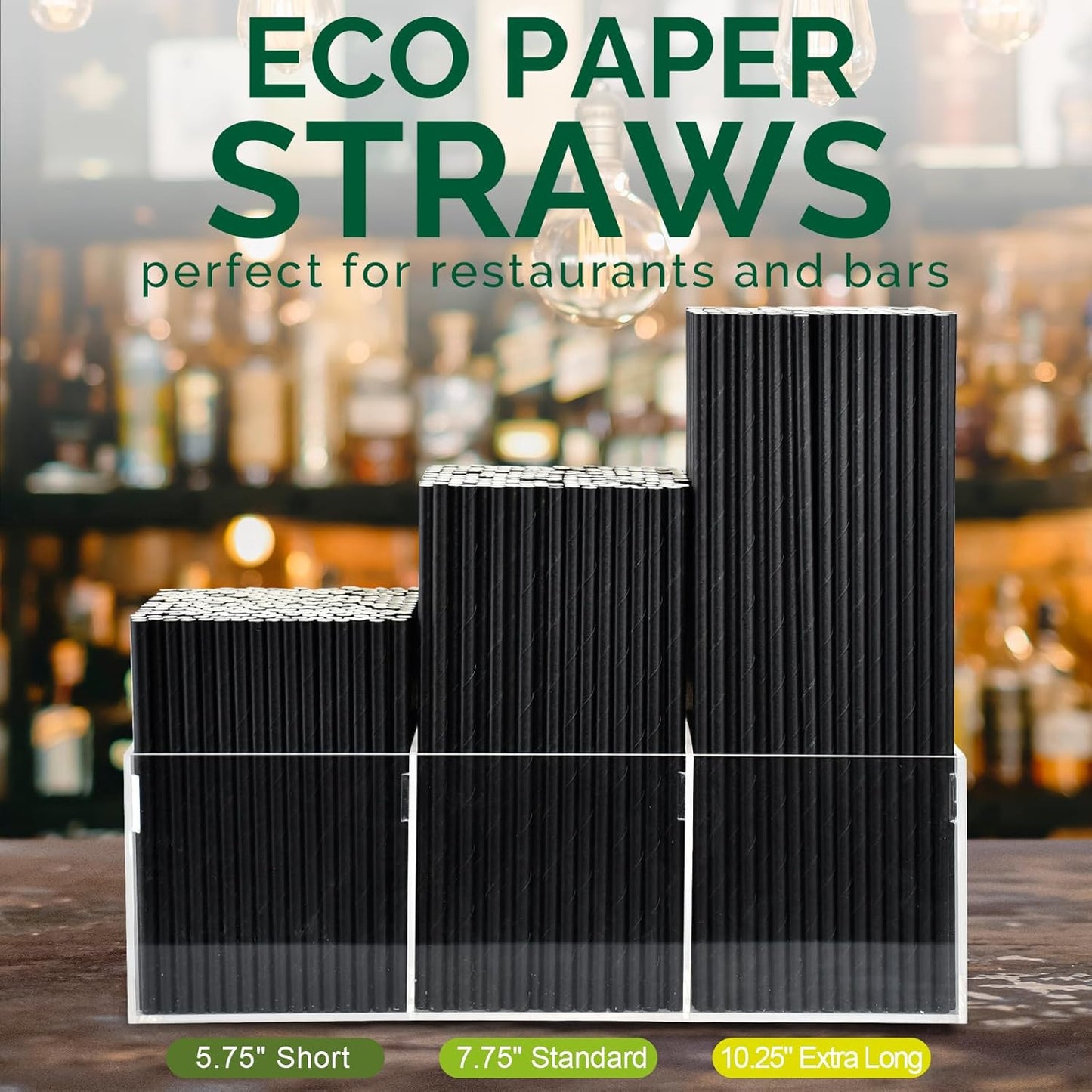 10 Inch Tall Disposable Black Paper Drinking Straws, 0.24" Diameter - Pack of 100