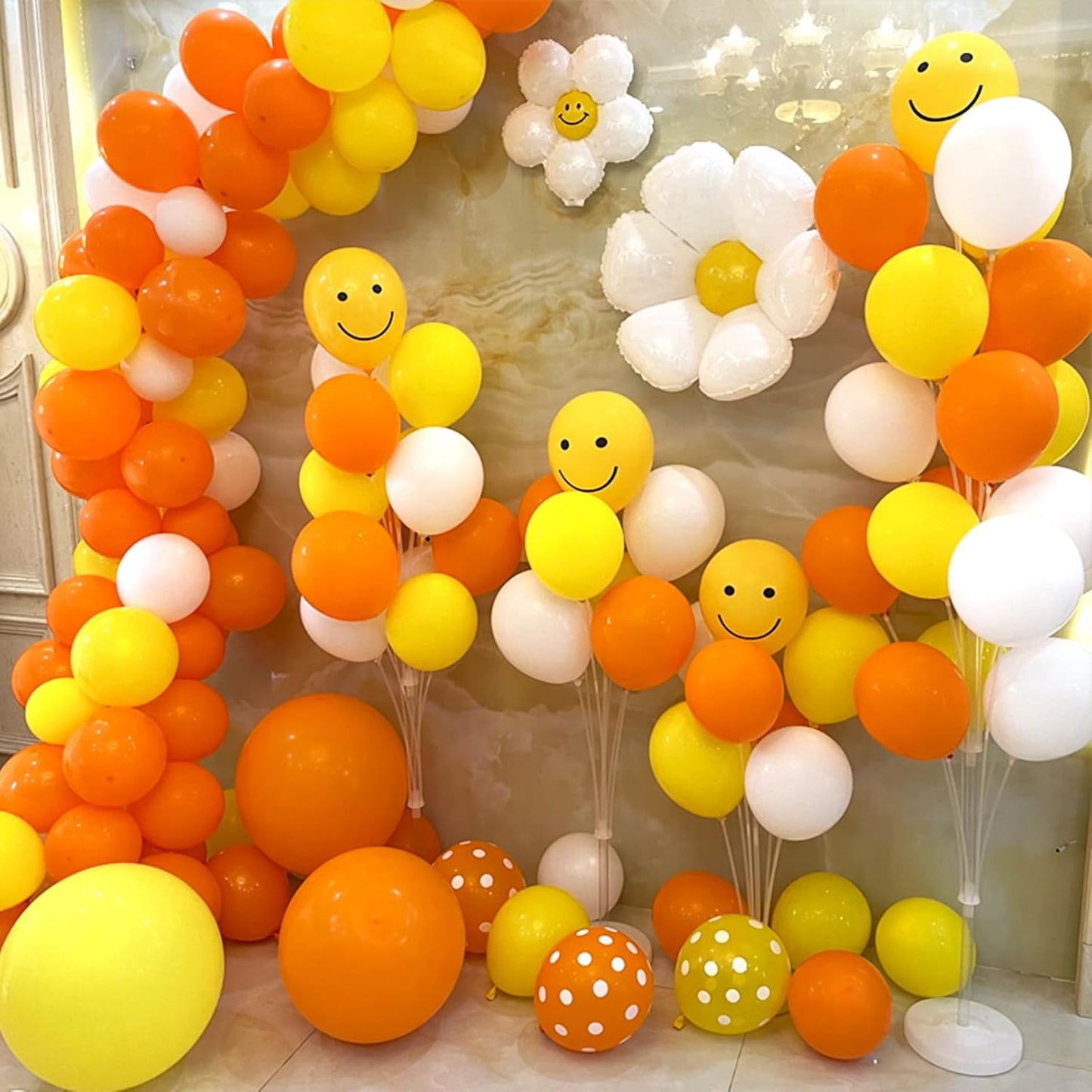 Balloon Column Kit Set of 2,Balloon balloon stands for floor with Base and Pole,Balloon Tower Backdrop Decoration for Wedding, Baby Shower, Birthday Party, or Graduation Party (Orange Yellow)