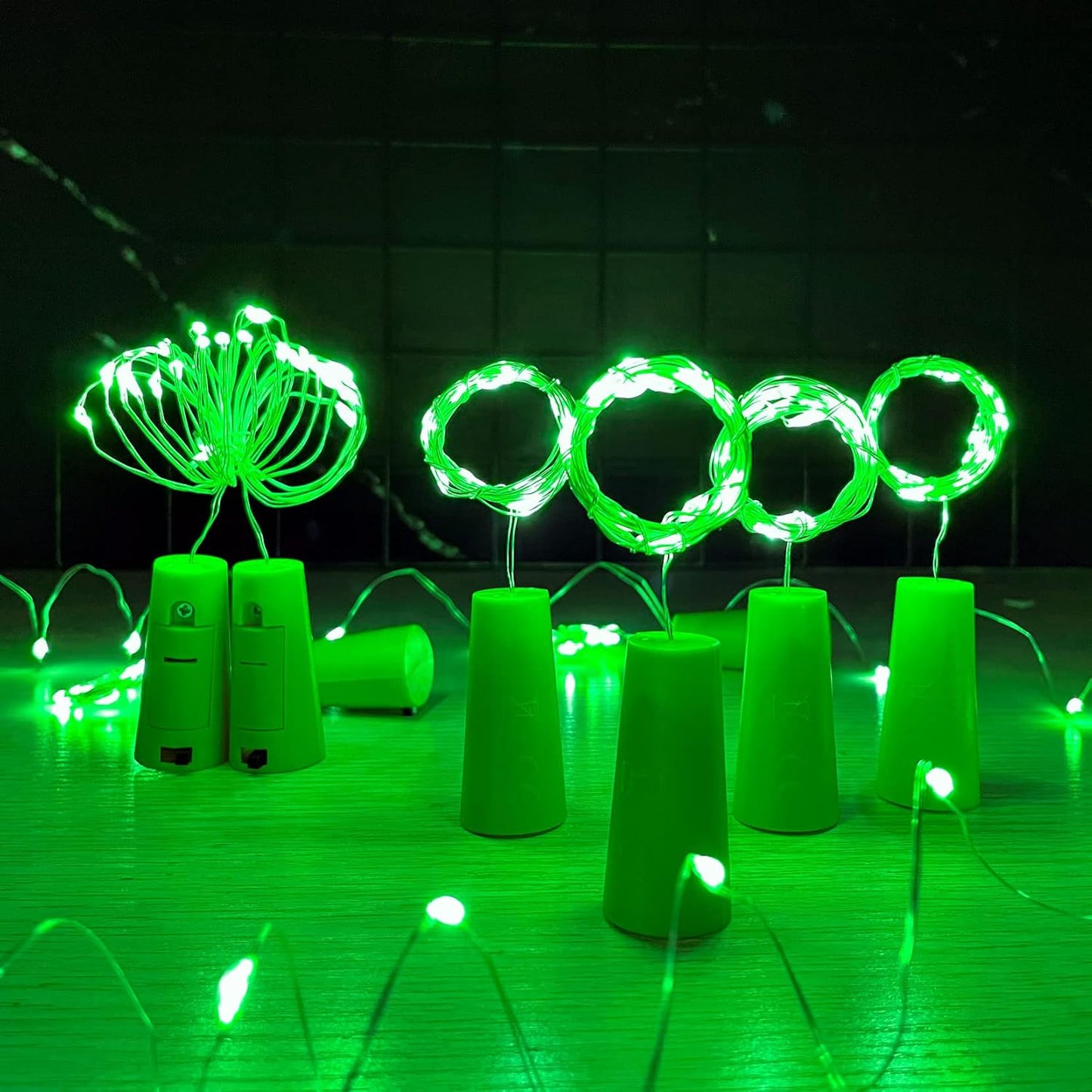 Wine Bottle Lights with Cork 15Pack 10 LED 40 Inches Battery Operated Silver Wire Liquor Fairy Mini String Lights for Party Christmas Halloween Wedding Decoration (Green)