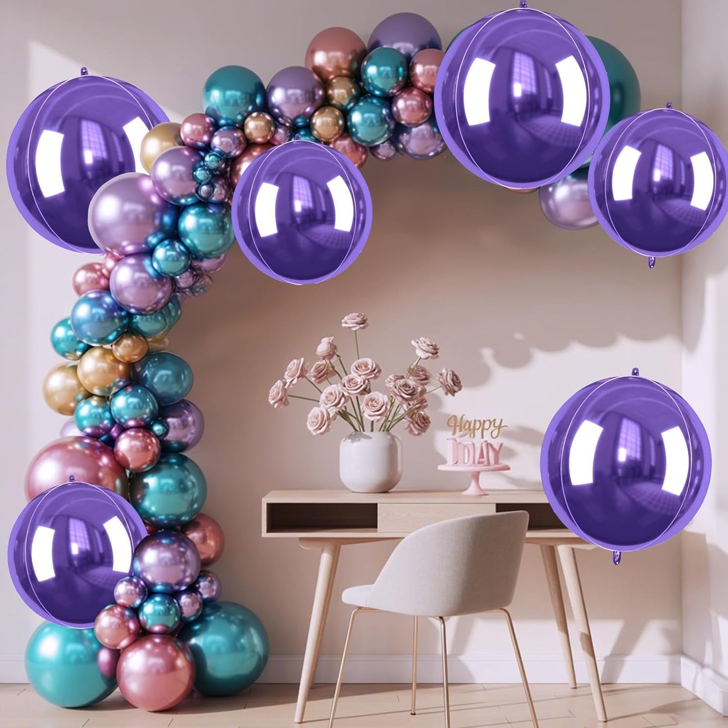 Purple Giant 4D Foil Balloons, 6 Pcs Large Dark Purple Metallic Round Balloons, 22 Inch Big Round Foil Balloon for Graduation Prom Birthday Party Baby Shower Wedding Decorations