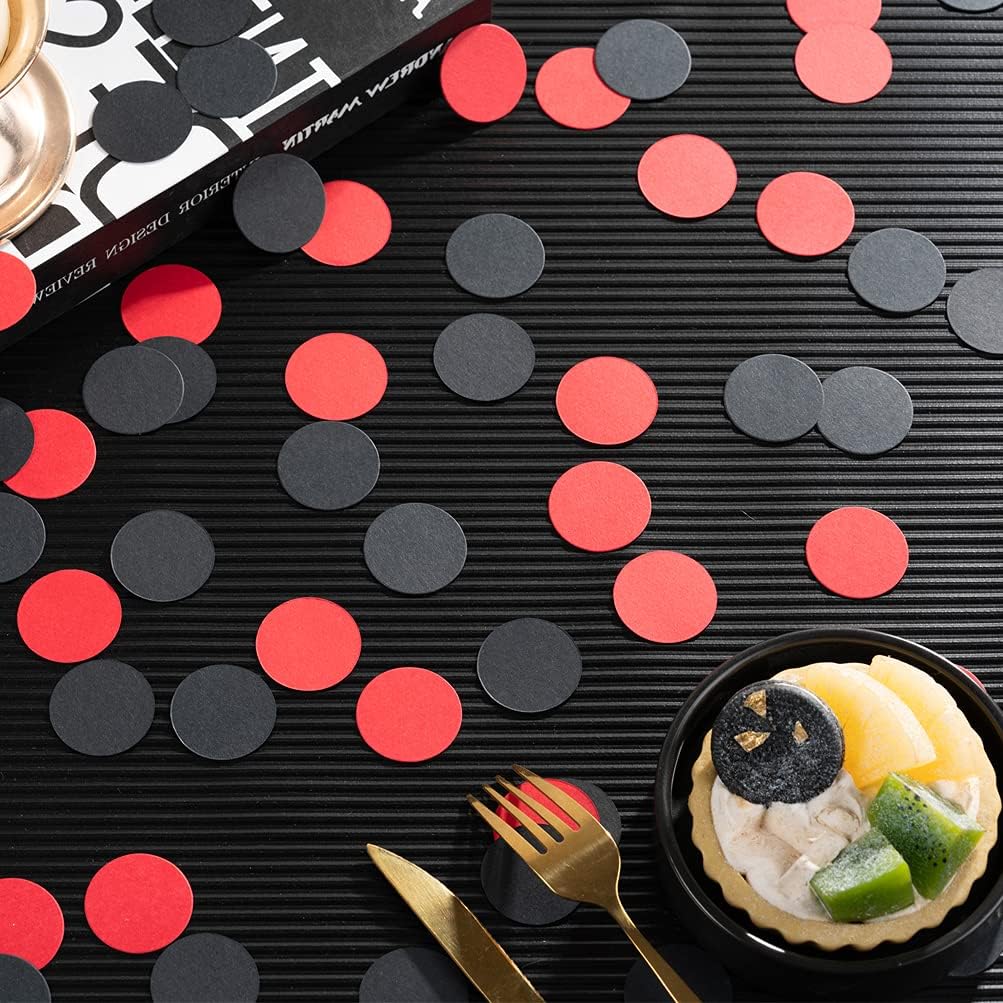 Black and Red Confetti Table Decoration for Graduation Birthday Halloween Casino Bachelor Bachelorette Theme Party,1.2 inch in Diameter,200 Counts